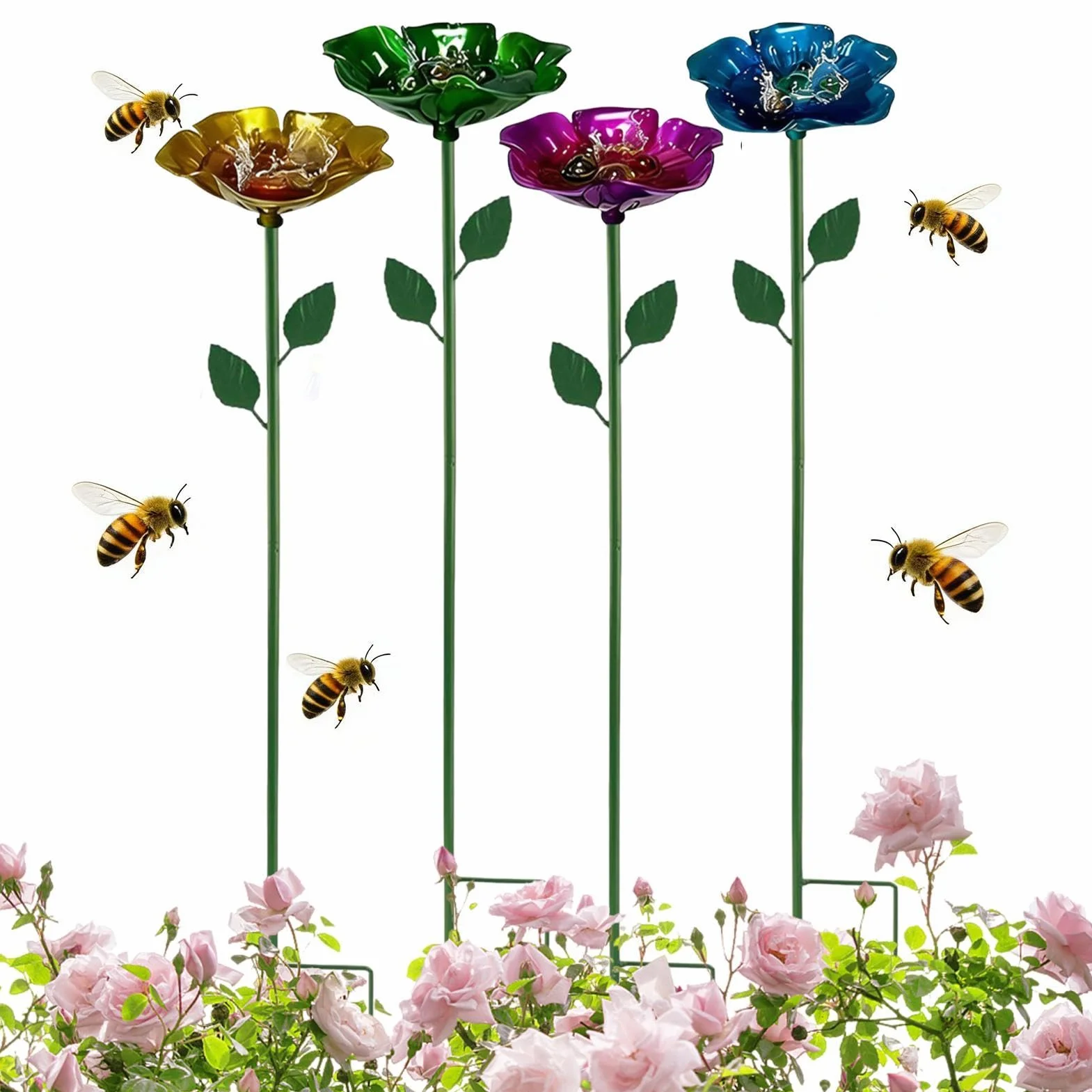 Abreuvoir à Abeilles Fleur en métal Lot de 4 Bassins Extérieur pour Jardin