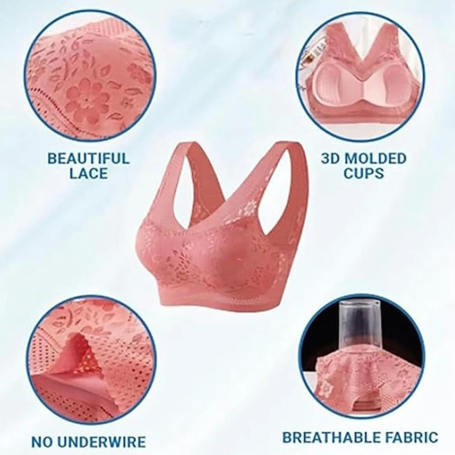 Lot de 3 Soutien-Gorge sans Armature, Sport Femme Élégant à Impression 3D Respirante