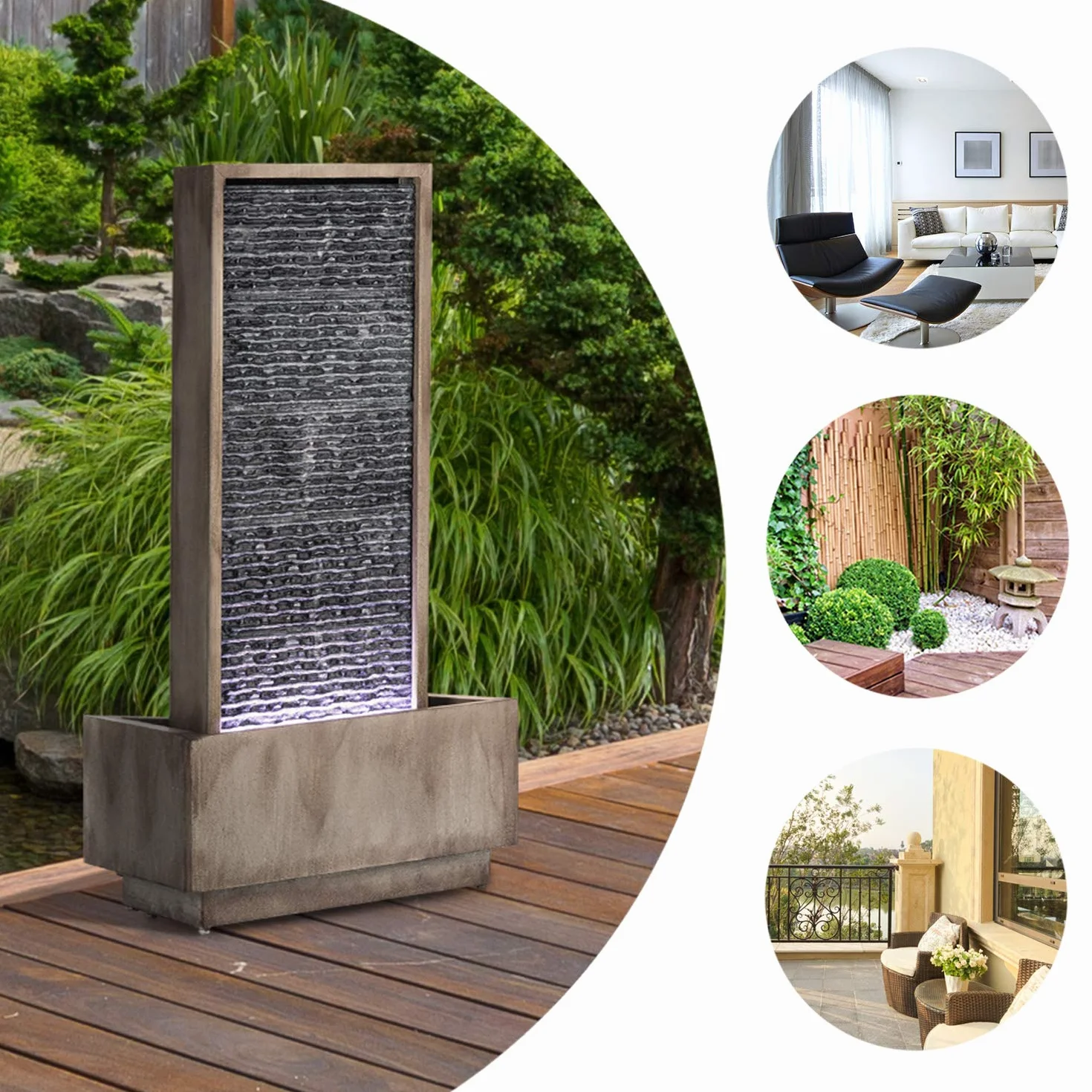 Blumfeldt Imperia Grey Edition Fontaine de Jardin Décorative avec Pompe 10W, IPX8, LED, Métal Galvanisé, Gris