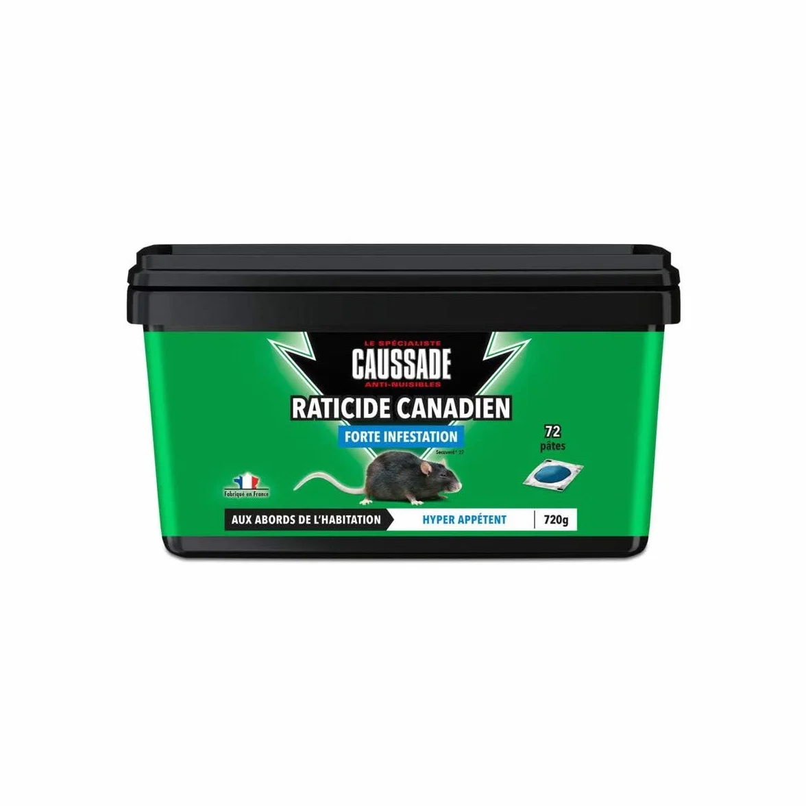 Caussade Raticide Canadien Anti Rats & Souris Fortes Infestations 72 Appâts pâtes 720g