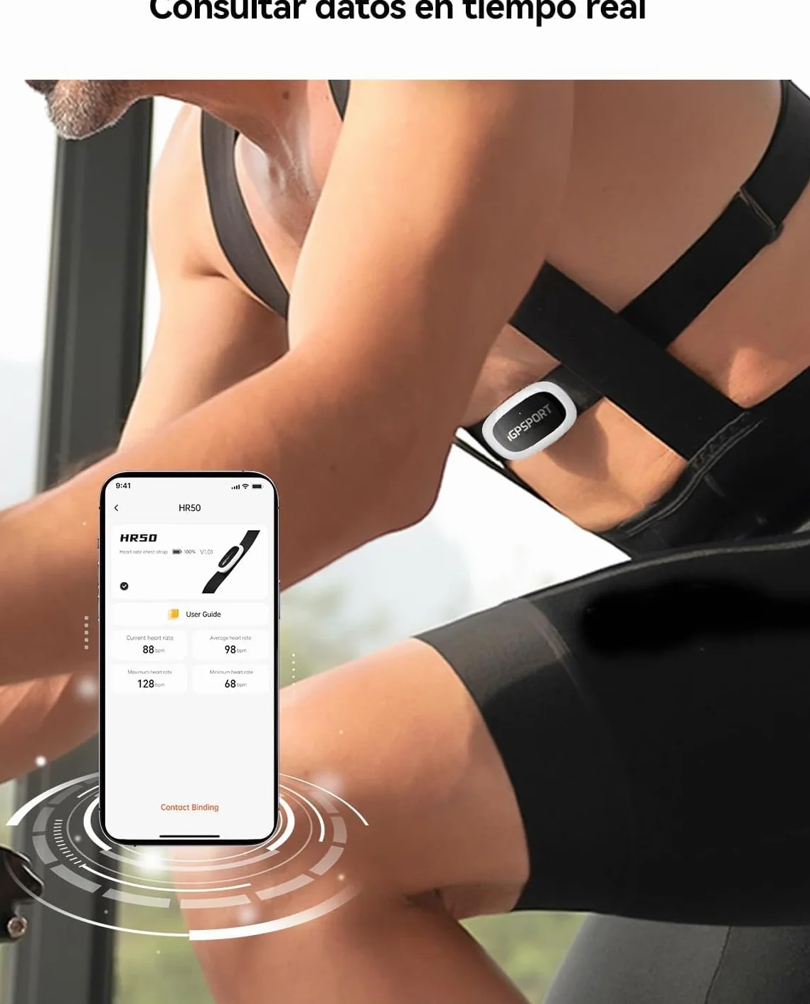 iGPSPORT HR50 Moniteur de fréquence cardiaque Bluetooth & Ant+ avec sangle de poitrine pour course à pied, cyclisme, gym et compatible avec Garmin Polar Wahoo Noir