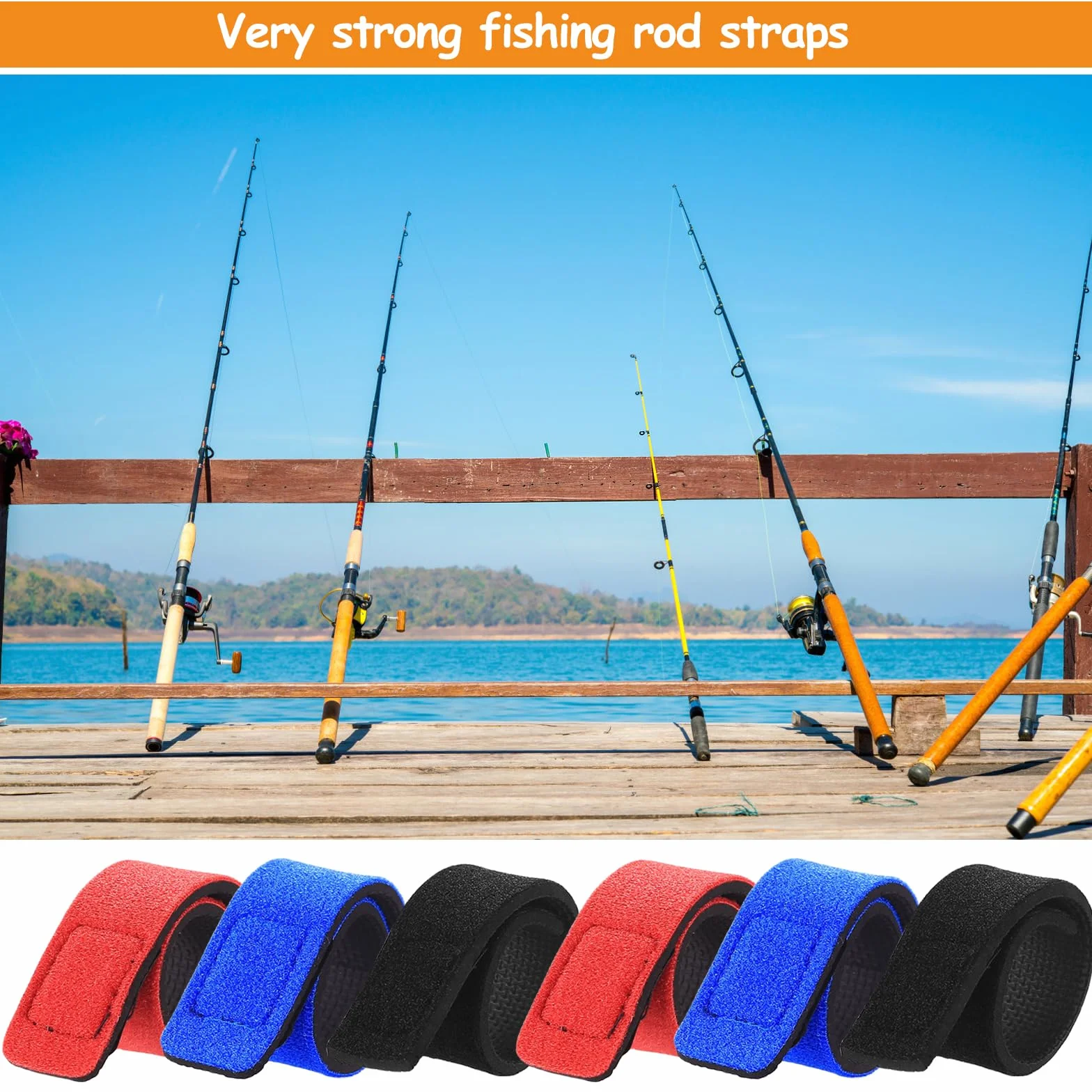 Bandes pour Canne à Pêche, Set de Bandes Élastiques avec Velcro, Support de Protection, Accessoires de Transport