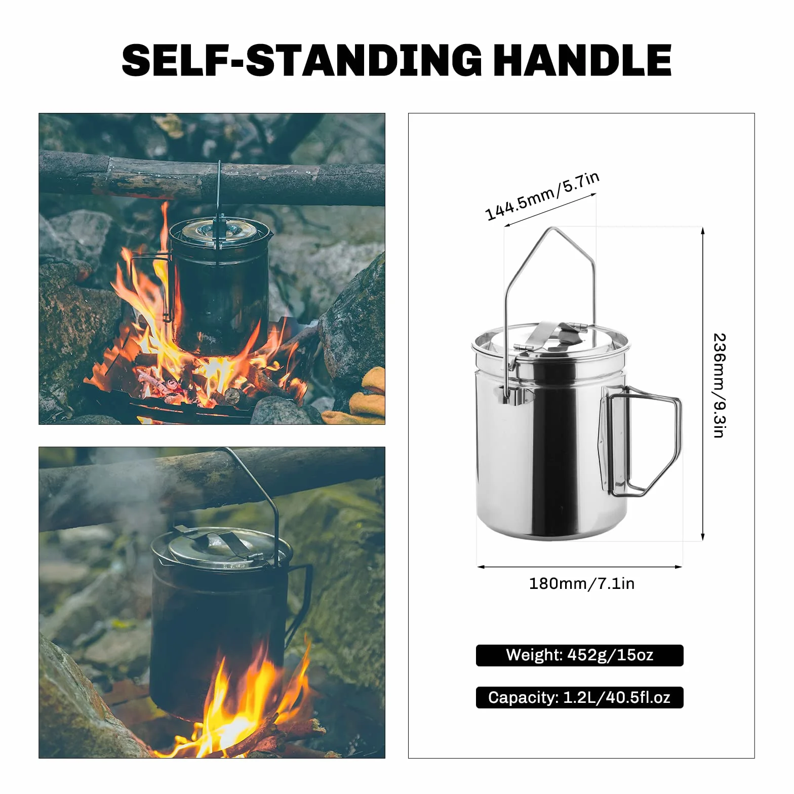 Fire-Maple Antarcti Pot de Camping en Acier Inoxydable 1,2L avec Panier Vapeur, Mug de Café, Poignée Pliable pour la Cuisine en Plein Air