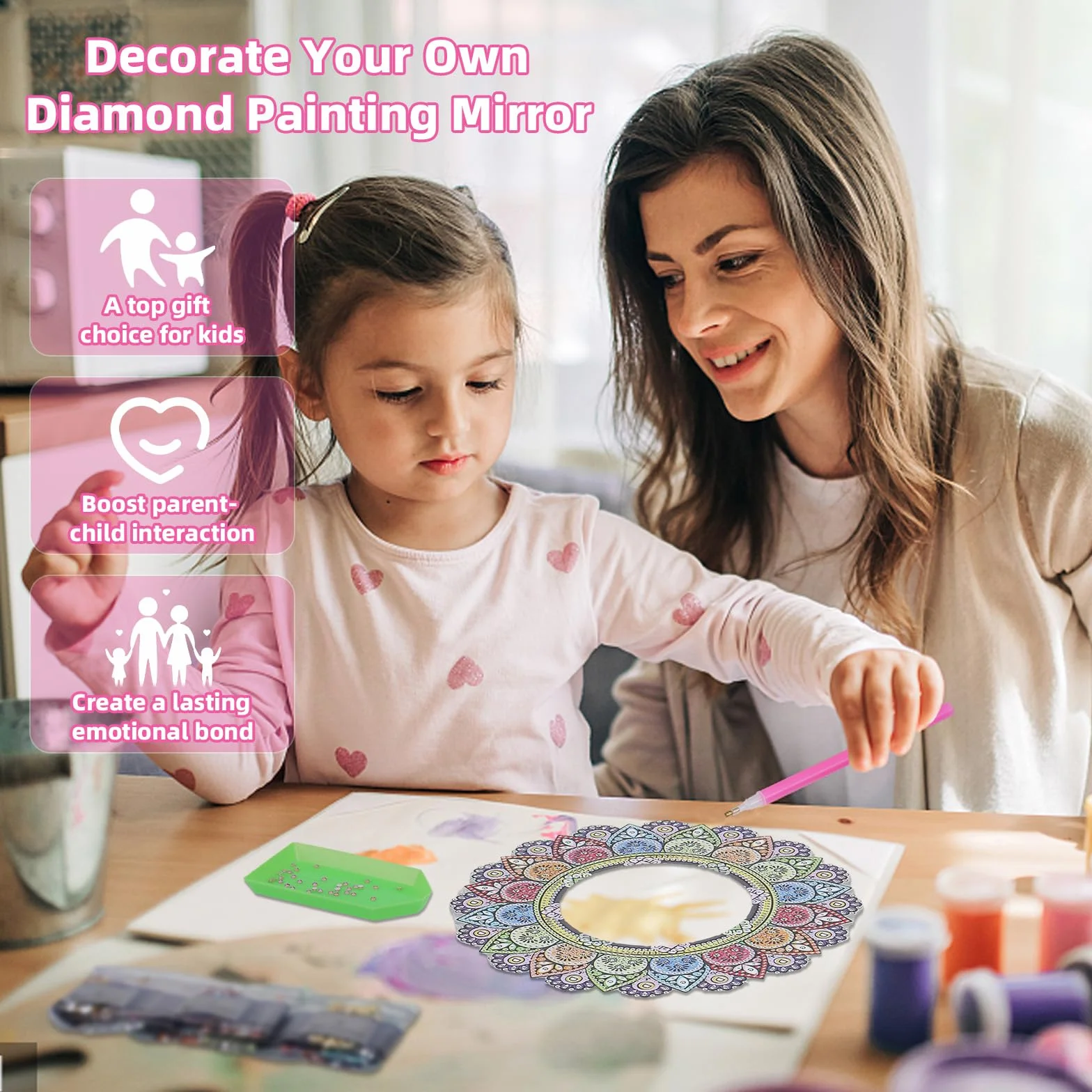 Starvortex 5D Diamond Painting Mirror Kit, Décoration Cristal DIY Mandala Miroir Maquillage, Activité Manuelle Enfant