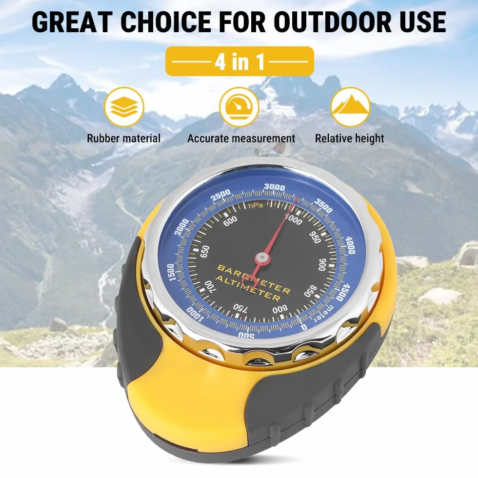 Altimètre Baromètre Boussole Thermomètre Testeur 4 en 1, Altimetre Randonnee Portable, sans Pile avec Crochet, Escalade Ski Cyclisme Équipement Nécessaire