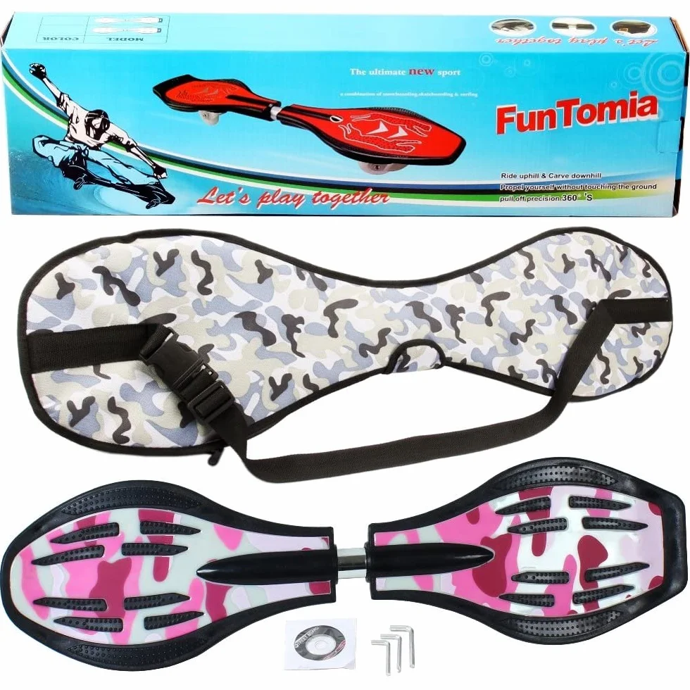 FunTomia Waveboard Roulements à billes ABEC9 avec sac – Jusqu'à 120 kg – (différents designs de couleurs) (rose/armée)
