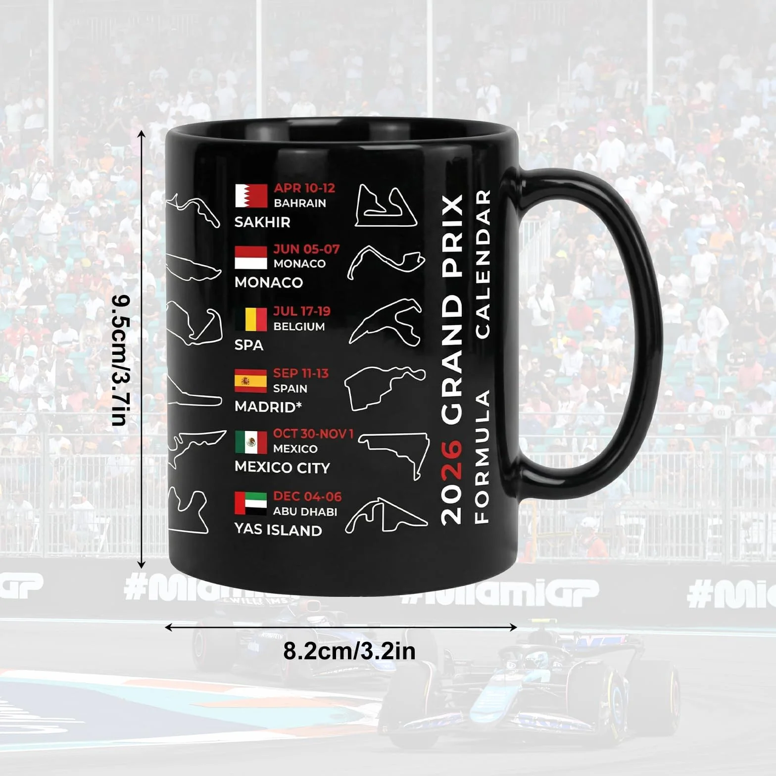 Tasse calendrier 2026 circuit de course F1 - Tasse en céramique - Cadeau fan
