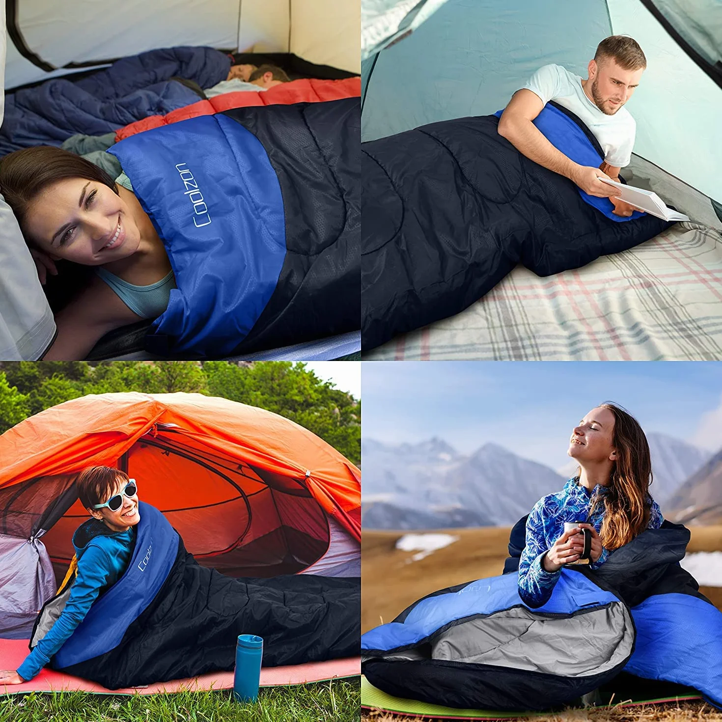 Coolzon Sac de Couchage d'extérieur pour Le Camping, pour 3-4 Saisons, Couverture Adulte, Petite Taille, Sac de Transport Ultra léger, Doux, épais et Chaud, pour Le Camping en Plein air, Les Voyages