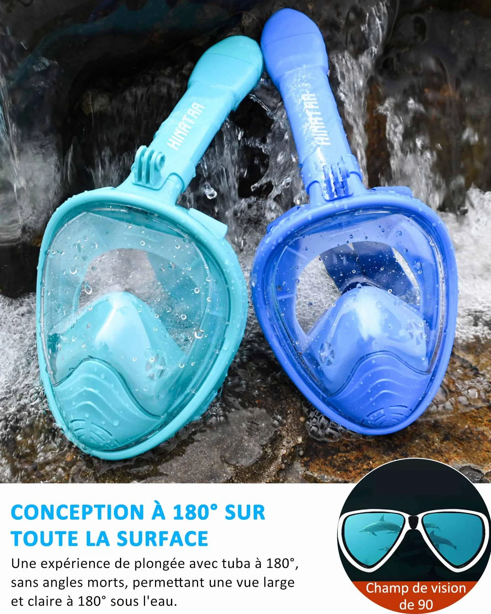 Masque de Plongée Enfant Apnée,Anti-Etouffement Masque Plongée Intégral,180°Anti-Buée Anti-Fuite Masque Snorkeling,Lunettes Plongée Débutants 4-12Ans Fille Garçon