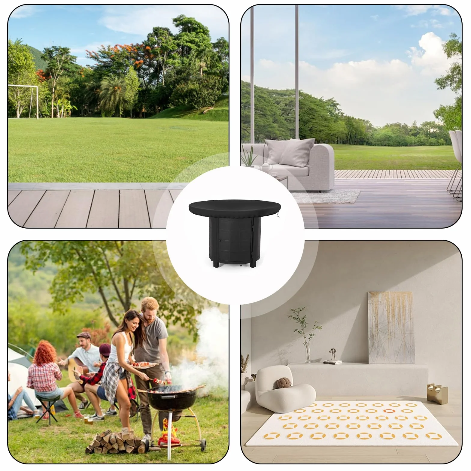 Housse Brasero Rond 80cm Housse de Protection Barbecue Tissu Oxford 420D étanche à l'eau et à la Poussière Résistance Aux UV