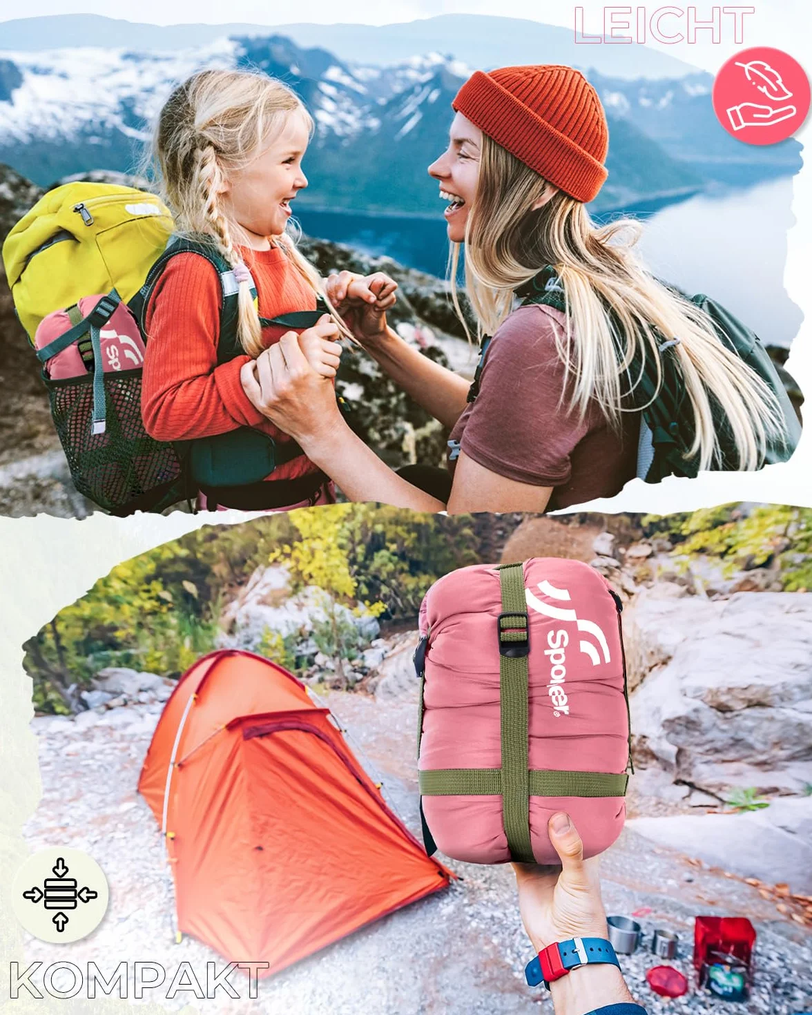 Sac de Couchage: Sportneer l'été Sac de Couchage Adulte 15℃~25℃ Compact Ultralight Enfant Adulte pour Camping Hiking Trekking Randonnée Extérieur