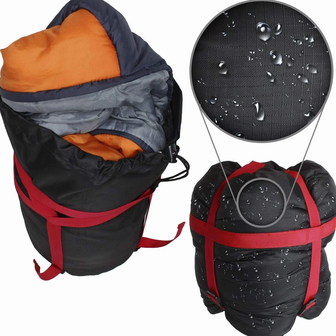 CampTeck U6954 - Sac de Compression Léger Housse de Compression Résistant à L'eau Stuff Sack pour Sac de Couchage, Rangement des Vêtements, Voyage, Camping etc - Noir