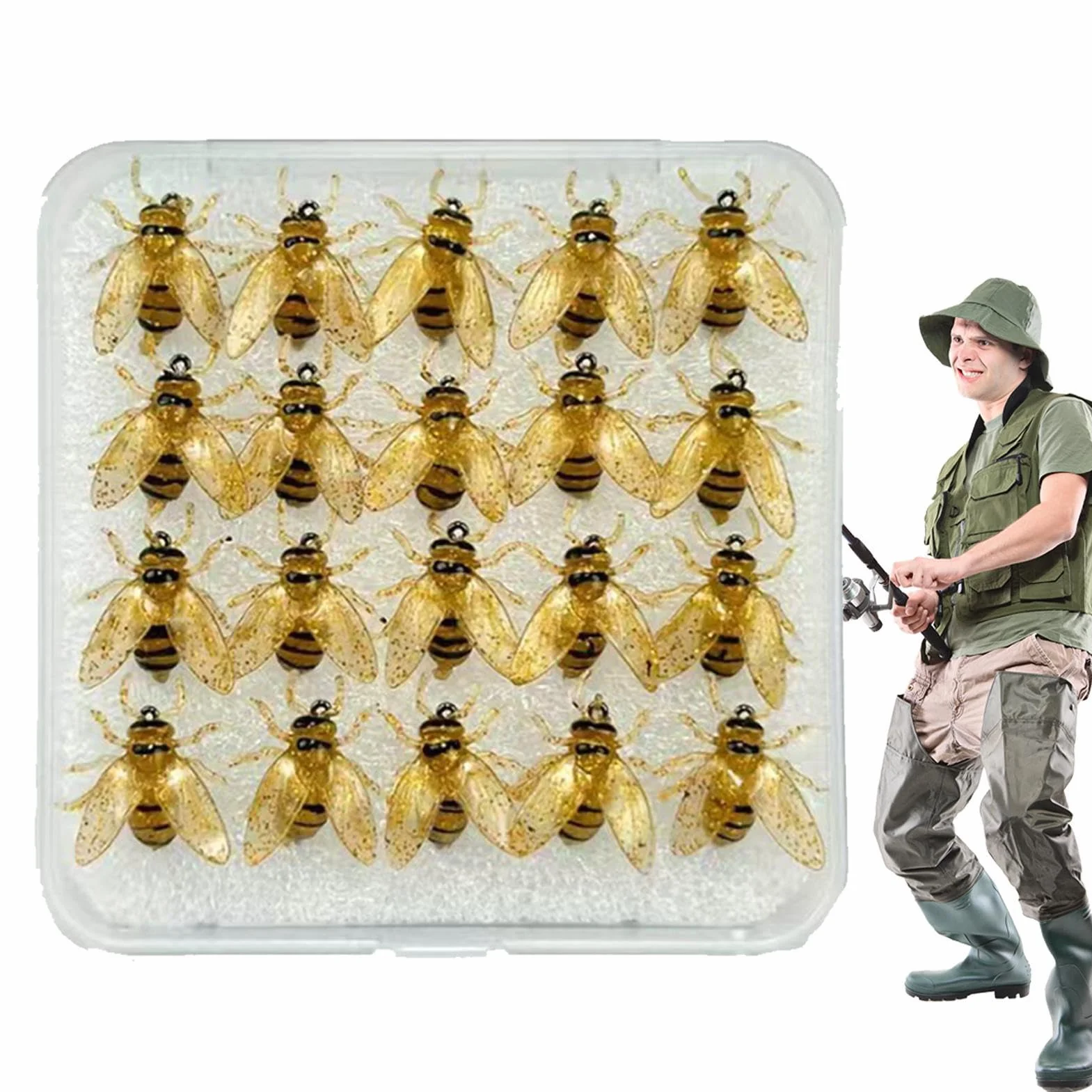 Appât de Pêche à la Mouche pour Truite - 20X Leurres Simulés en Forme d'abeille avec Étui,Équipement pour Eau Douce, Eau Salée, Lac, Rivière, Étang et Mer Profonde