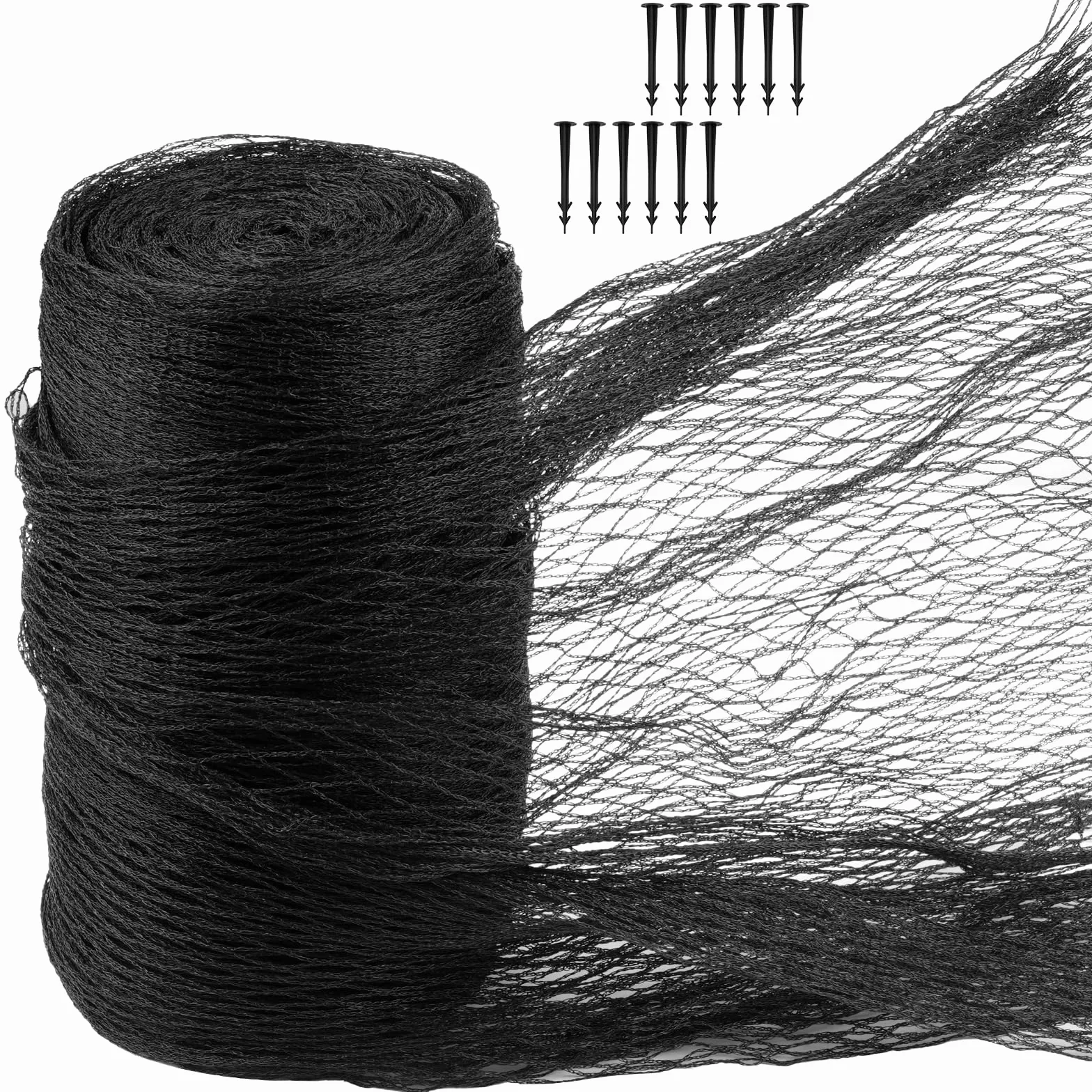 Filet de protection pour étang anti-oiseaux mailles fines avec ancrages au sol noir 4m
