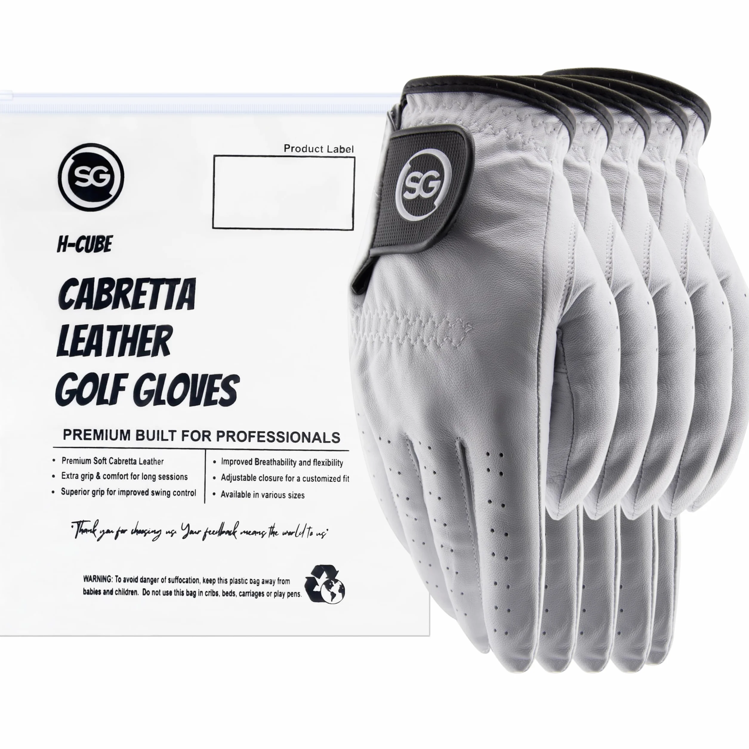 Gants de golf en cuir véritable pour homme H-Cube
