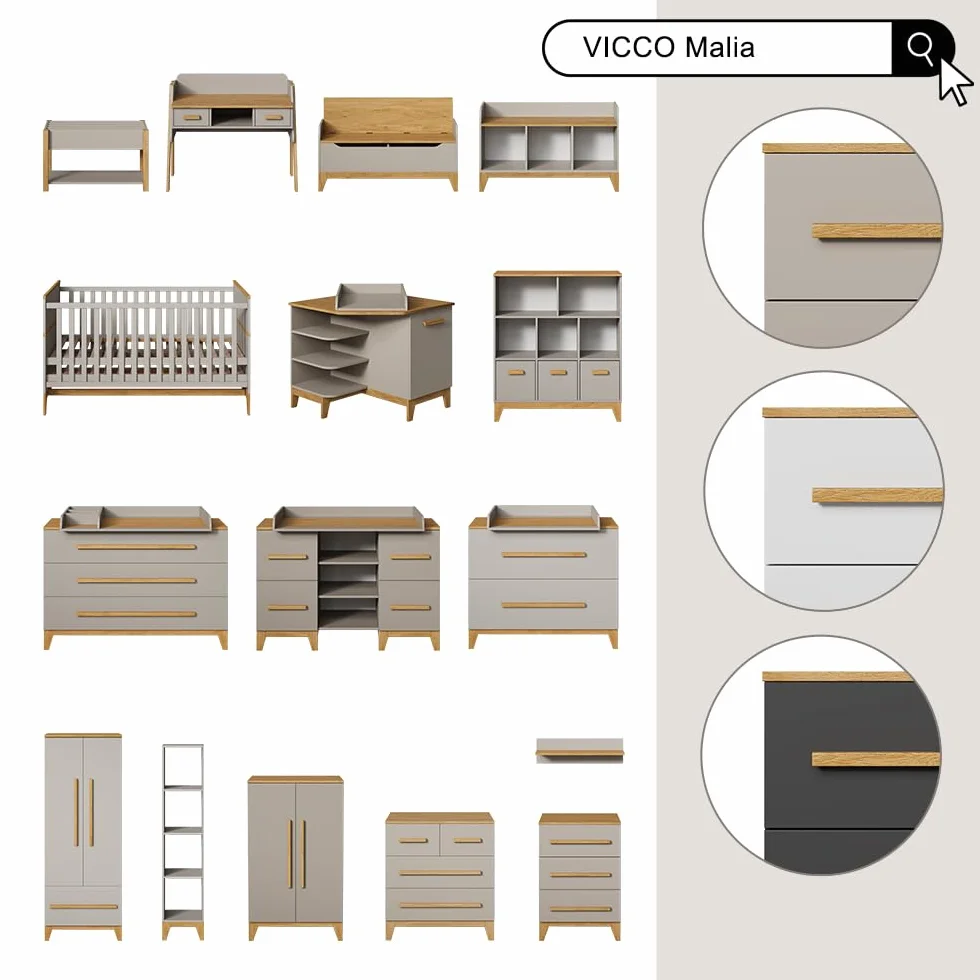 VitaliSpa Armoire pour Enfants Malia Gris 70x186.8cm Rangement Vêtements