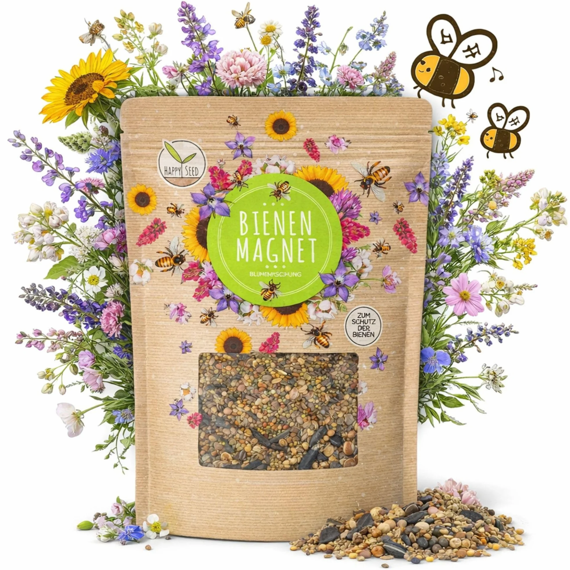 Graines de prairie colorées 100 g pour abeilles et papillons - Fleurs sauvages multicolores riches en nectar