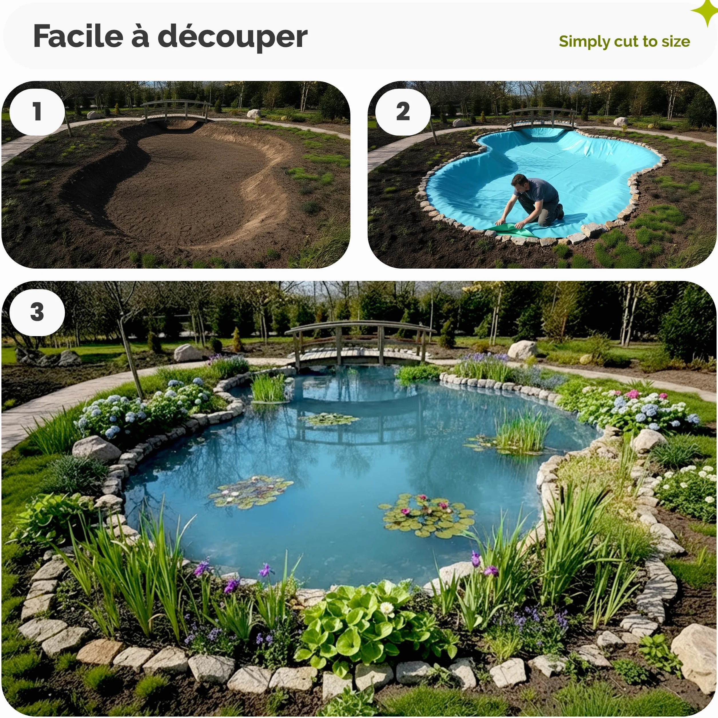 Bâche pour Bassin Extérieur 6x5m (30m²) Liner Étanche PE 0,5mm Résistant UV 3 Couches Bleu-Vert
