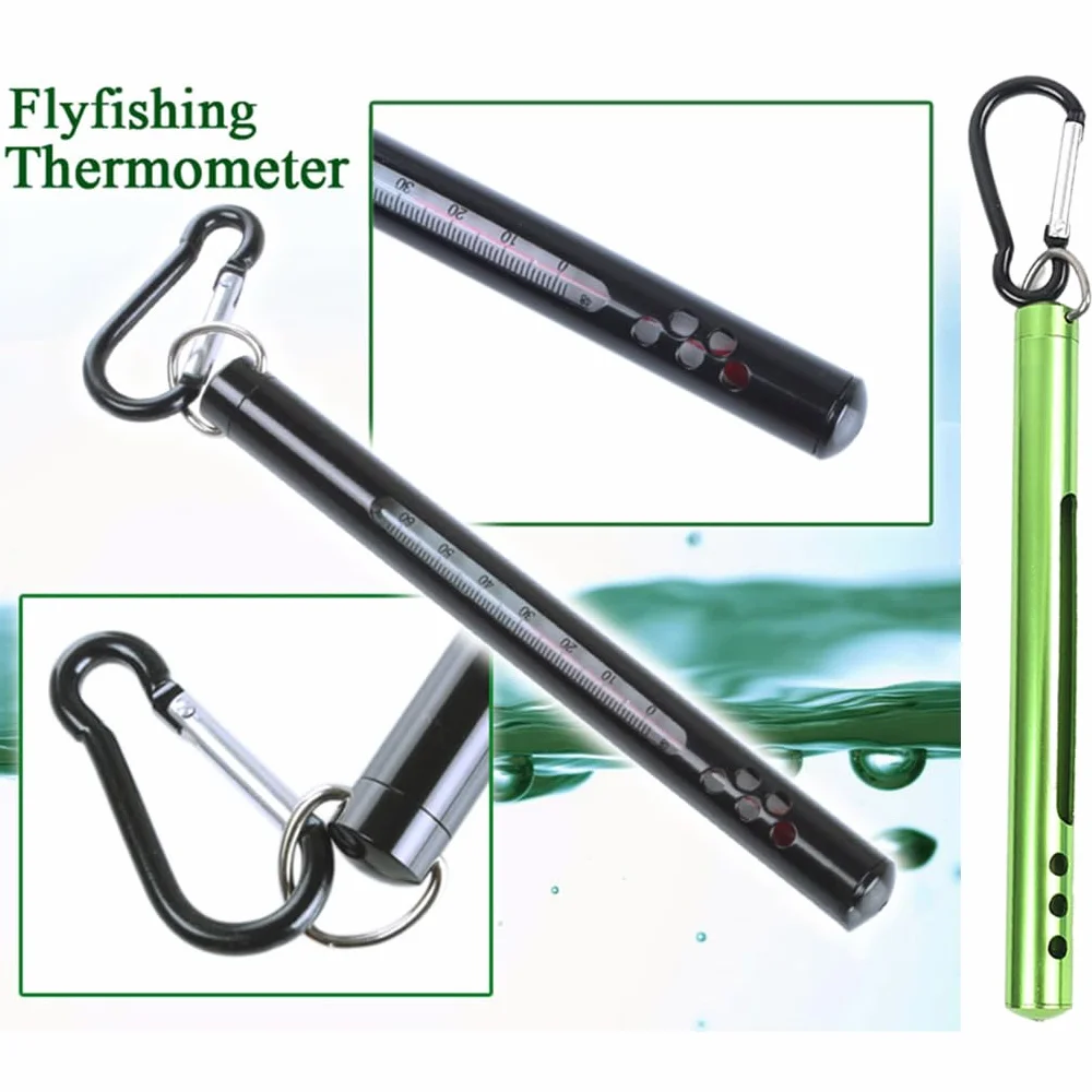 Thermomètre de pêche à la mouche métal flux lac eau de mer avec mousqueton extérieur eau douce eau salée outils de bord de mer vert, Vert
