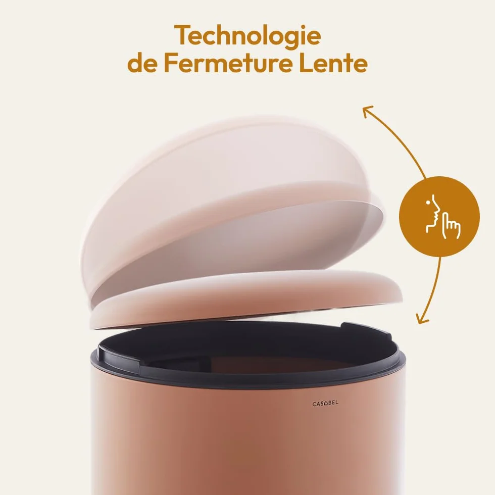 Poubelle Cuisine 30 L Acier Inox Anti-Traces avec Pédale Ronde Terracotta