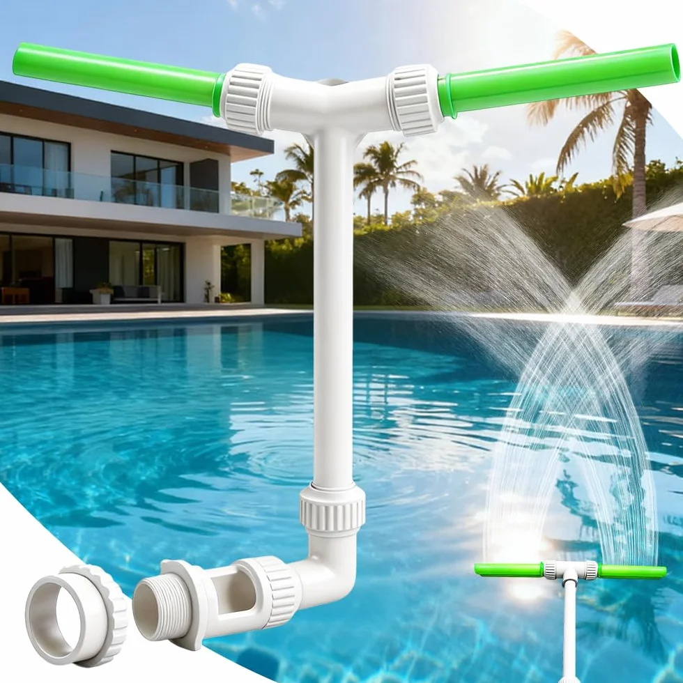 Fontaine à Eau Ajustable à 360° à Double Pulvérisation pour Piscine Cascade, Accessoire Asperseur avec Adaptateur