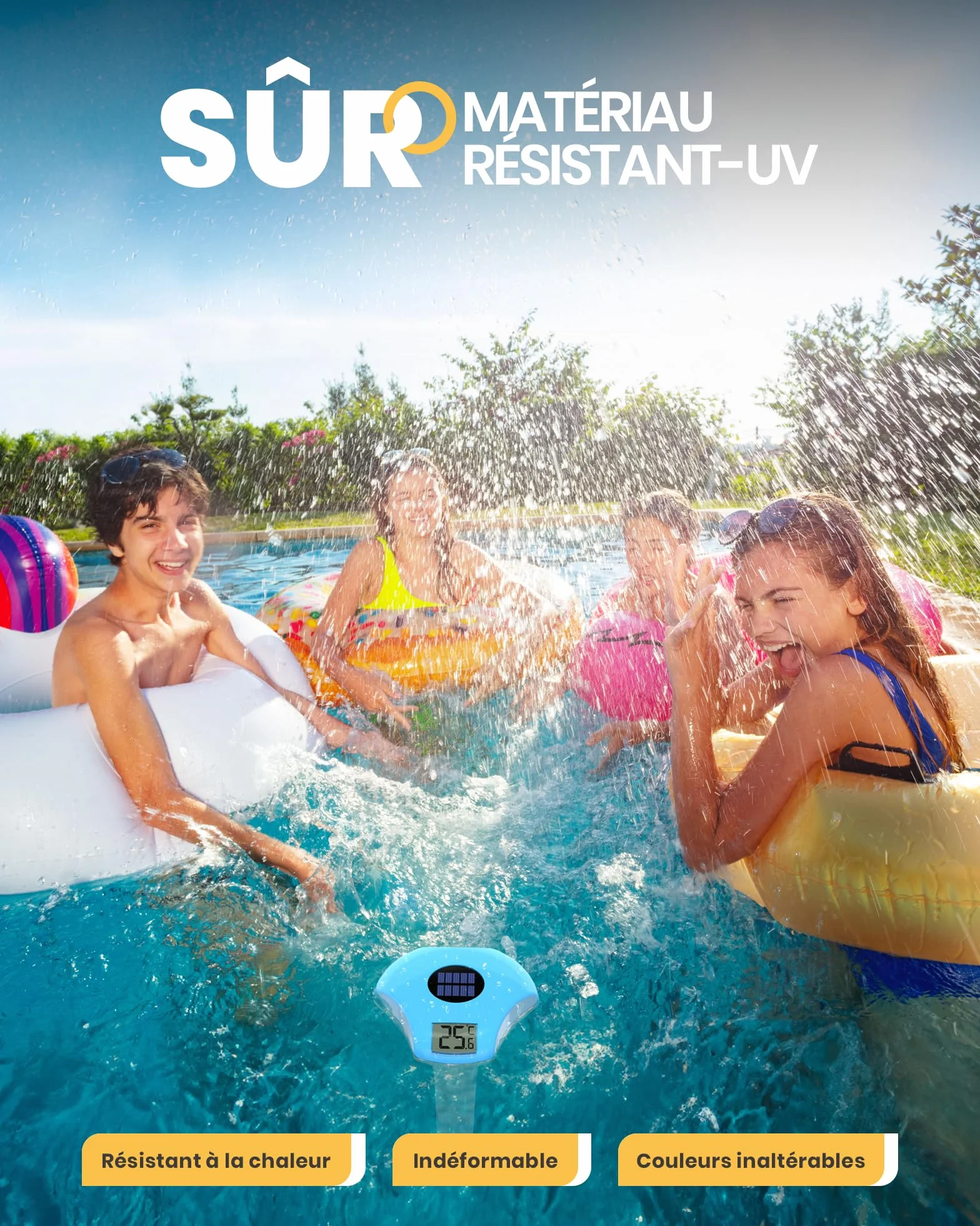Baldr Solaire Thermomètre Piscine Flottant, Grand Écran LCD Numérique, IPX8, Étanche