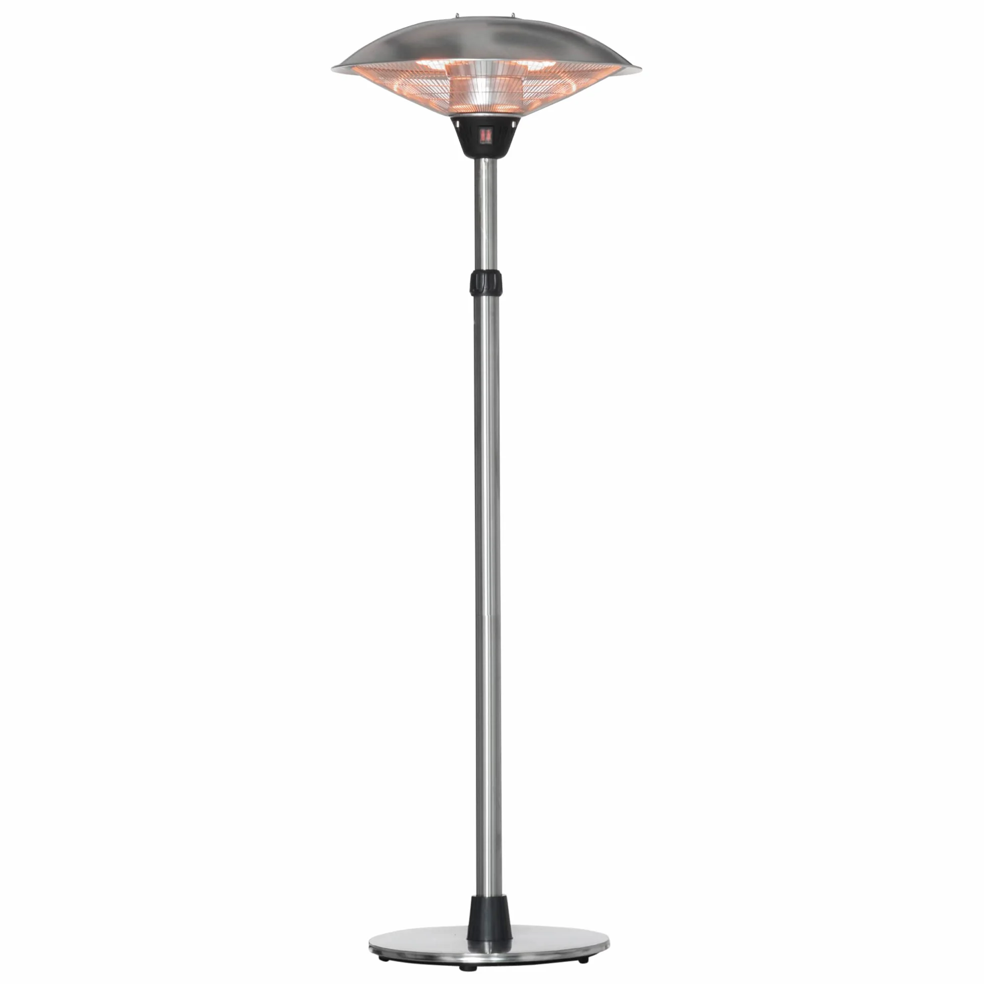 Outsunny Parasol chauffant électrique 3000W IP44 chauffage infrarouge sur pied acier inox argent hauteur réglable 160-200 cm