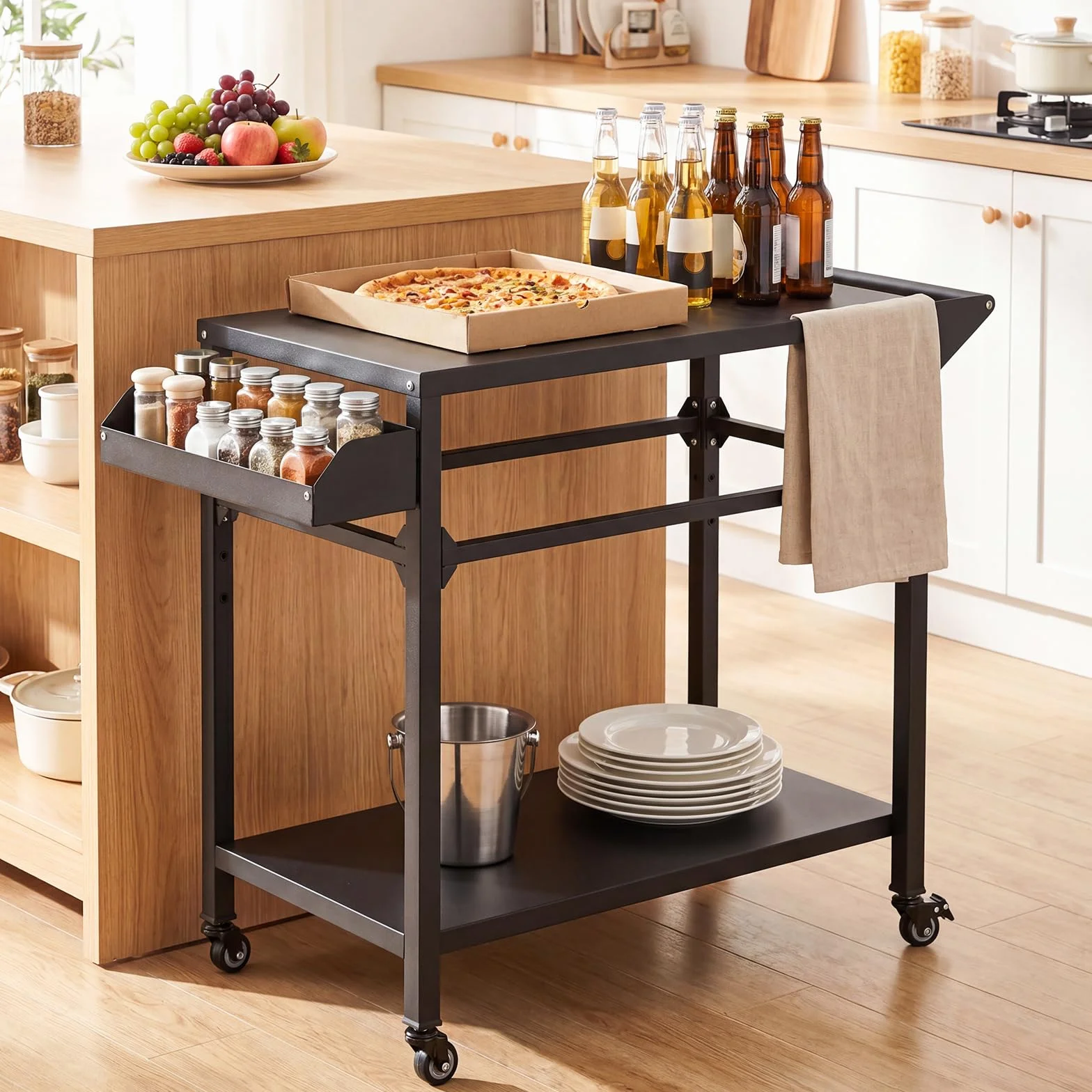 COSTWAY Chariot de Barbecue d'Extérieur 2 Niveaux, Table de Four à Pizza Mobile 100 x 45 x 80 cm