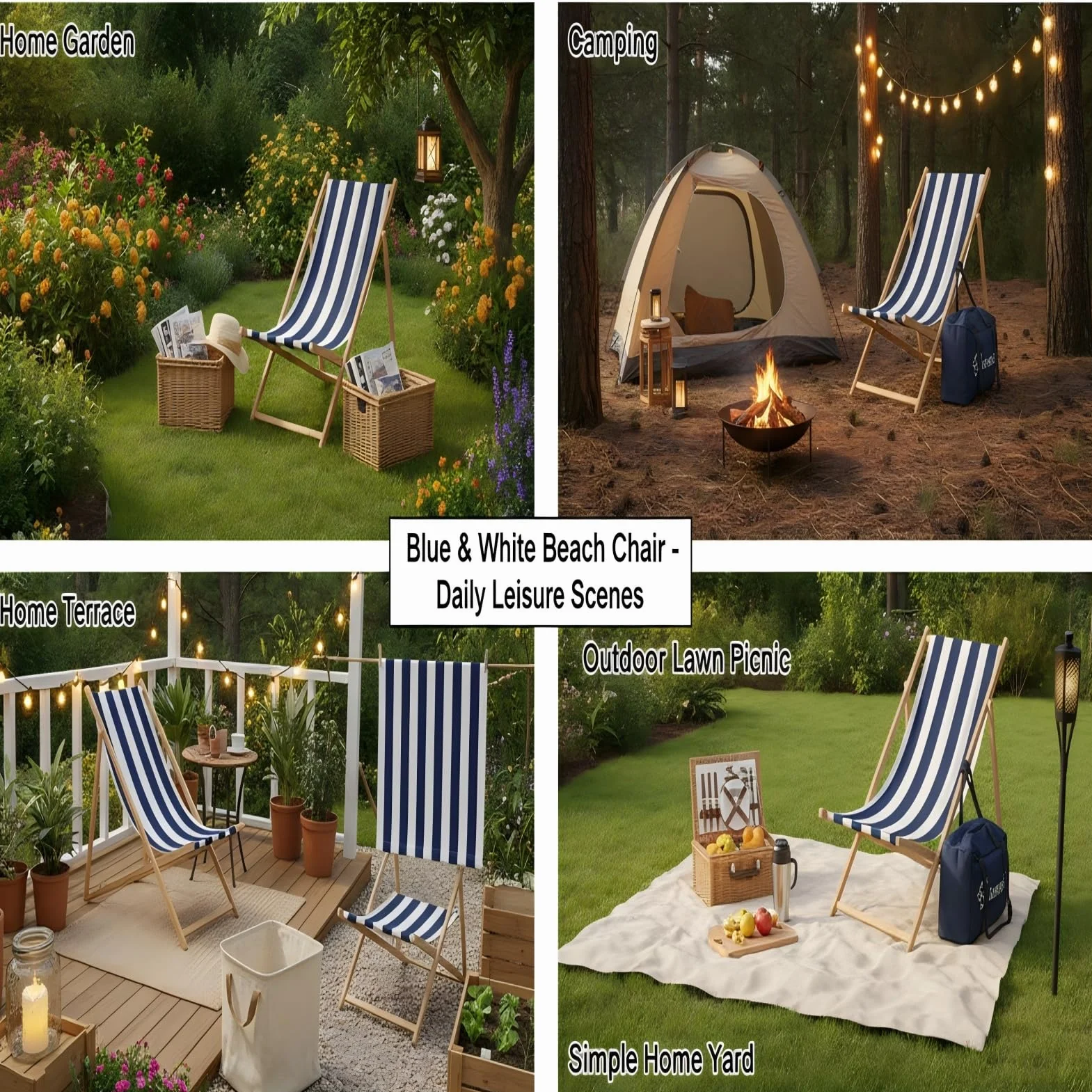 Housses de chaise de rechange en tissu polyester rayées 120 x 44 cm pour chaise longue de plage extérieur