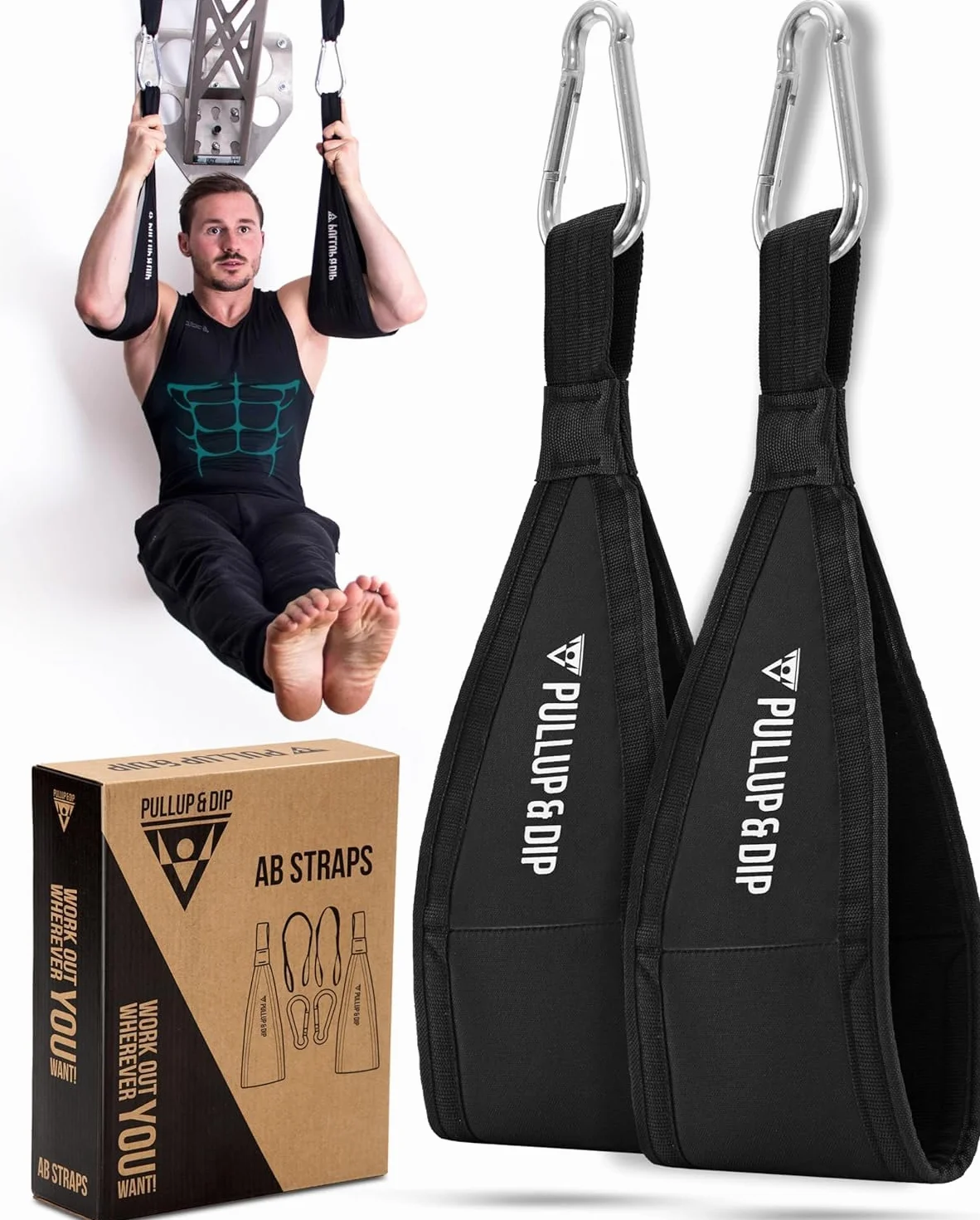 PULLUP & DIP Sangles Abdominaux, Sangles Abdominales pour Entraînement Abdominal, Sling Musculation pour Barre de Traction, Set de Deux Ab Straps avec Rembourrage Doux pour Fitness et Calisthenics