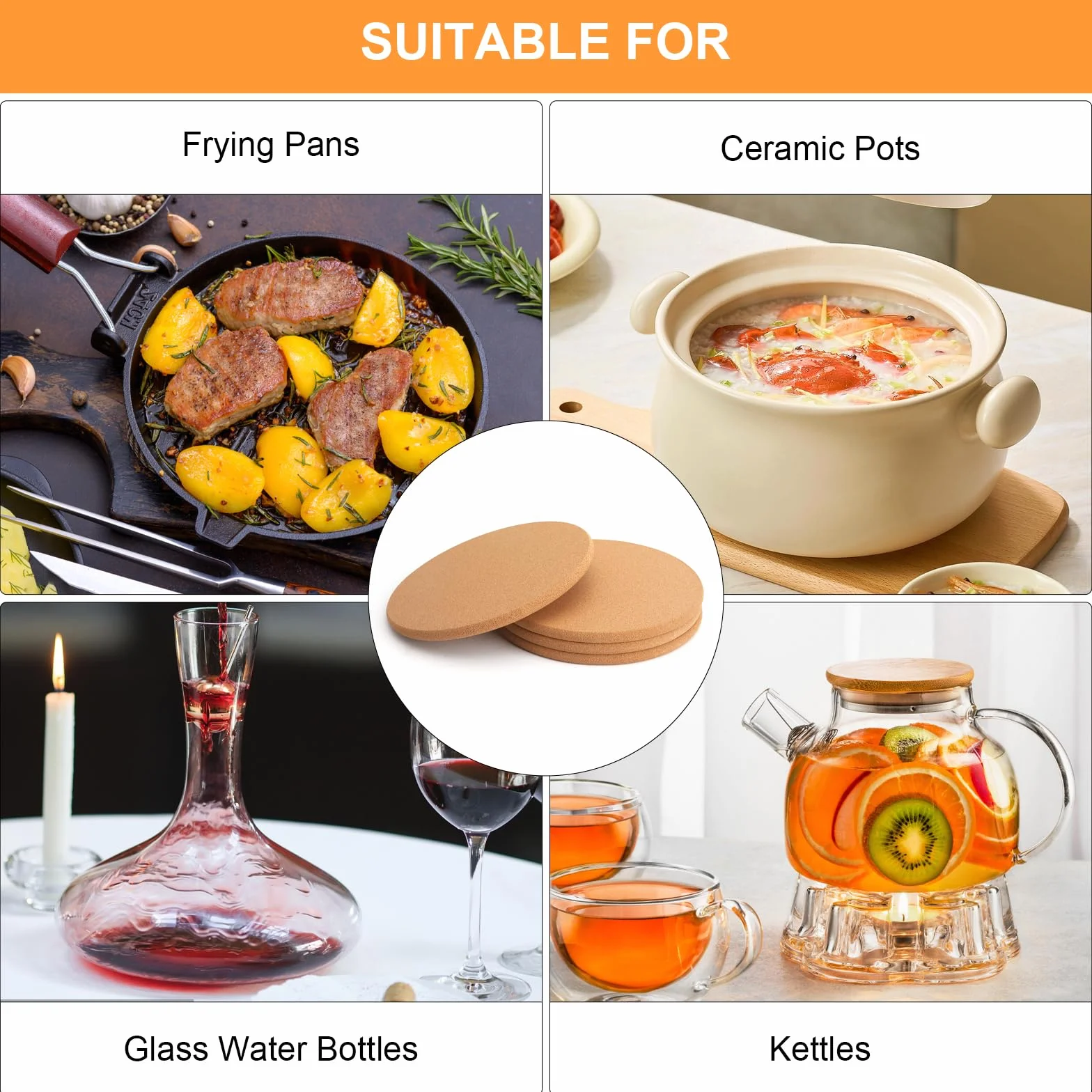 Dessous de Plat en Liège 19 cm Ronds pour Casseroles et Poêles