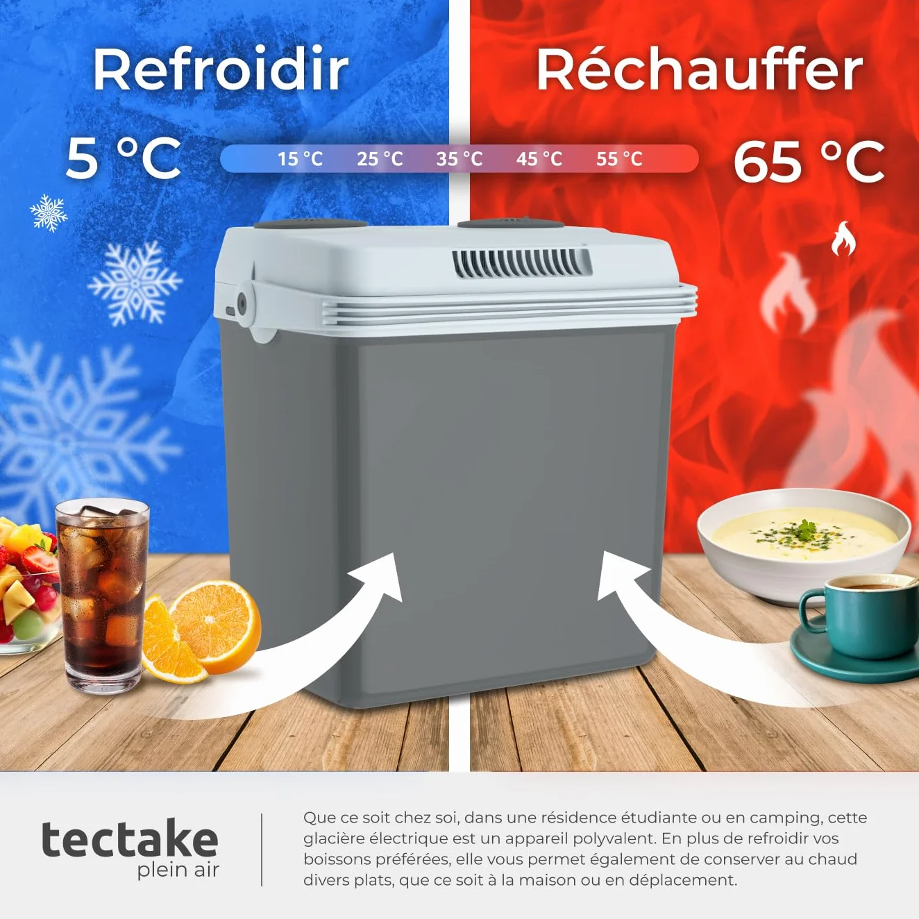 tectake® Glacière électrique 2en1 réfrigérante et chauffante 32 ou 40 L, Poignées de Transport, Mode ECO, Connexion Secteur 220V, Allume Cigare 12V, Glaciere Electrique Camping Pique Nique Plage