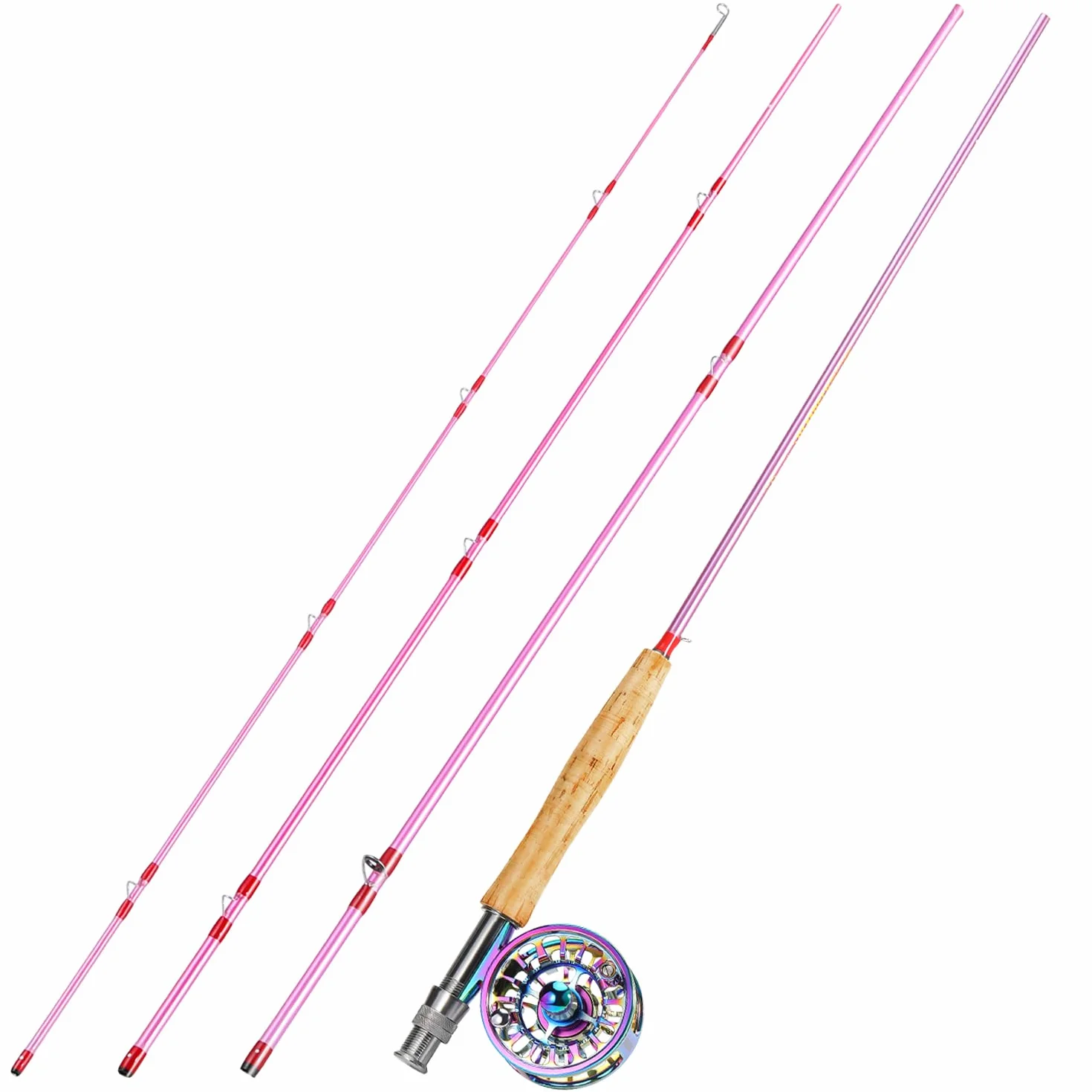 Sougayilang Ensemble canne à pêche à la mouche et moulinet, 4 pièces ultra poids portable et moulinet en aluminium usiné CNC avec sac de canne à pêche