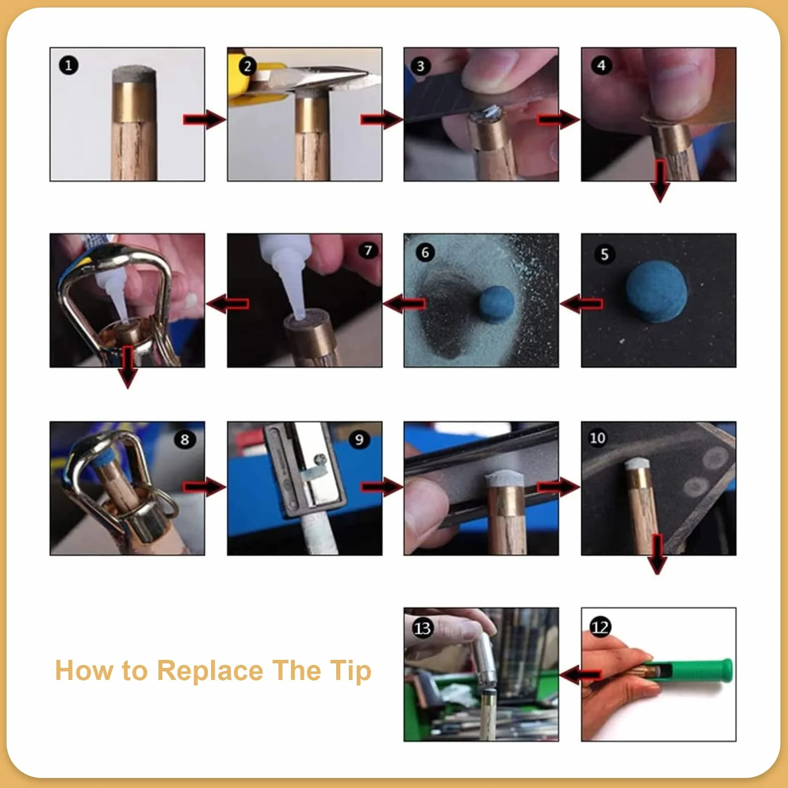 11 Snooker Outils de réparation pour Queue de Billard et Accessoires de Rechange en Cuir