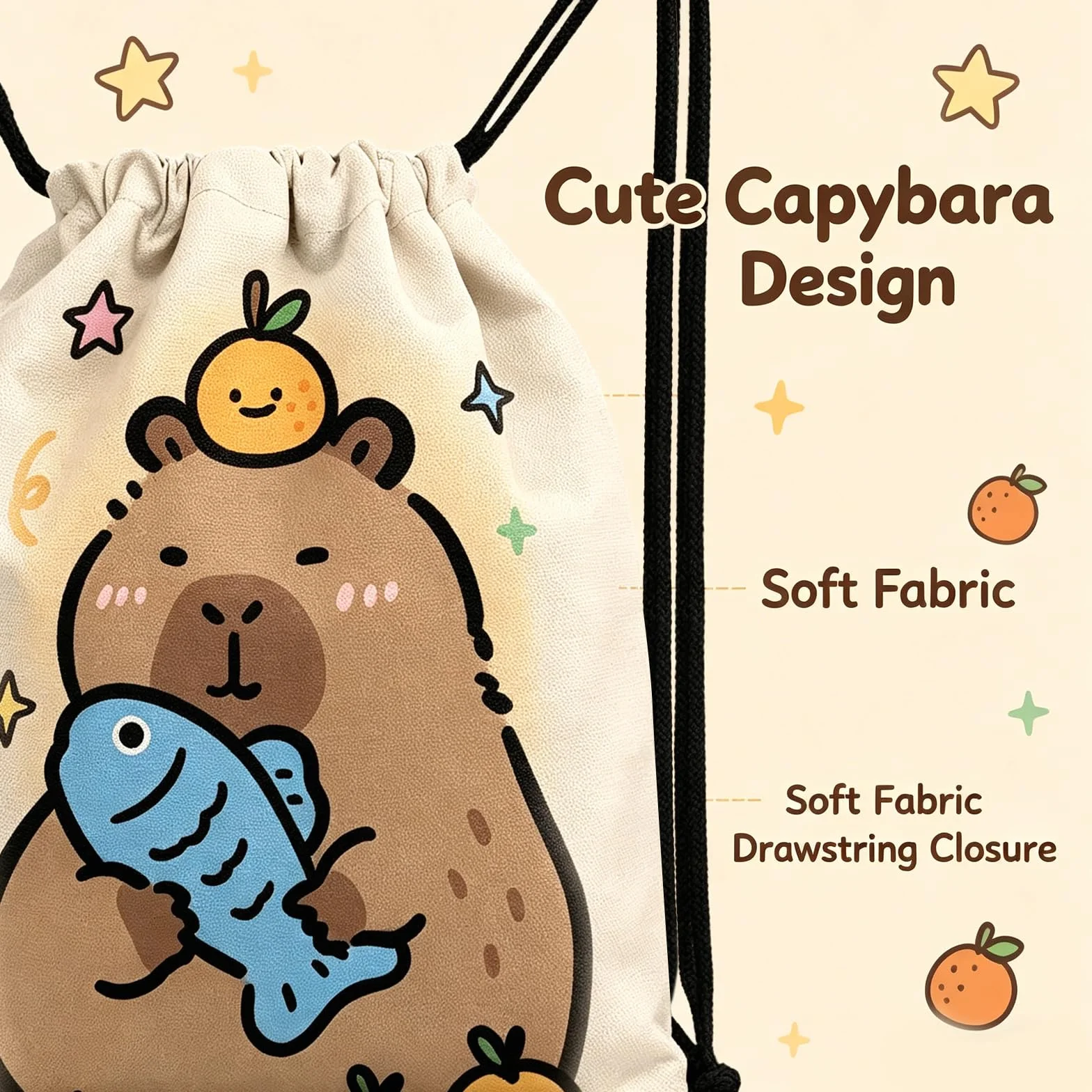 Sacs à Dos Sport à Cordon – Noir et Bleu Marine, Sac de Sport avec Bandes Réfléchissantes, Compartiment à Chaussures & Séparation Sec Humide, Sac Imperméable pour Hommes Femmes (Capybara 3)