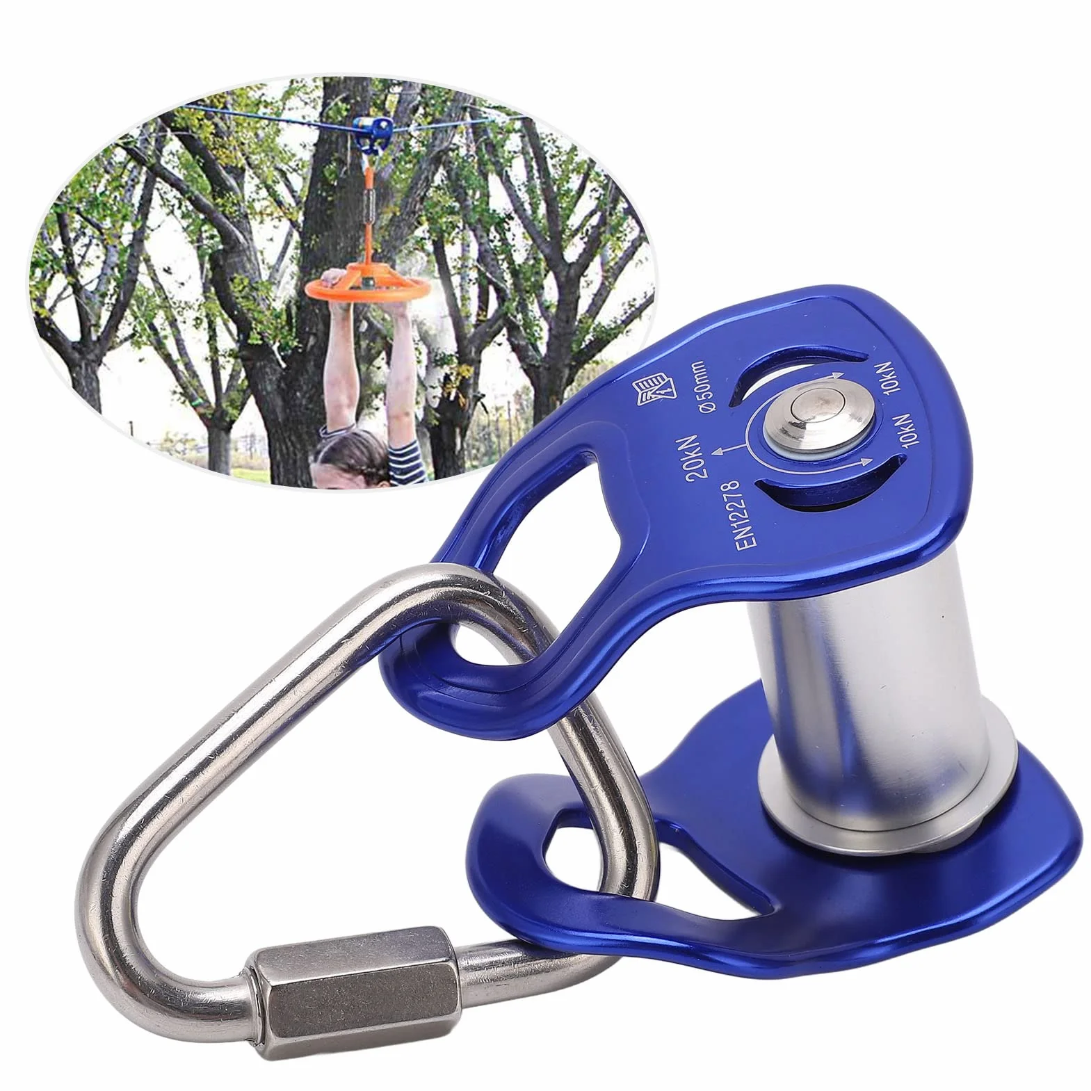 Drfeify Poulie de Slackline, Poulie de Tyrolienne Coulissante de Poulie de Sport en Plein Air pour la Formation de Parcours d'obstacles pour Enfants Adultes, Bleu