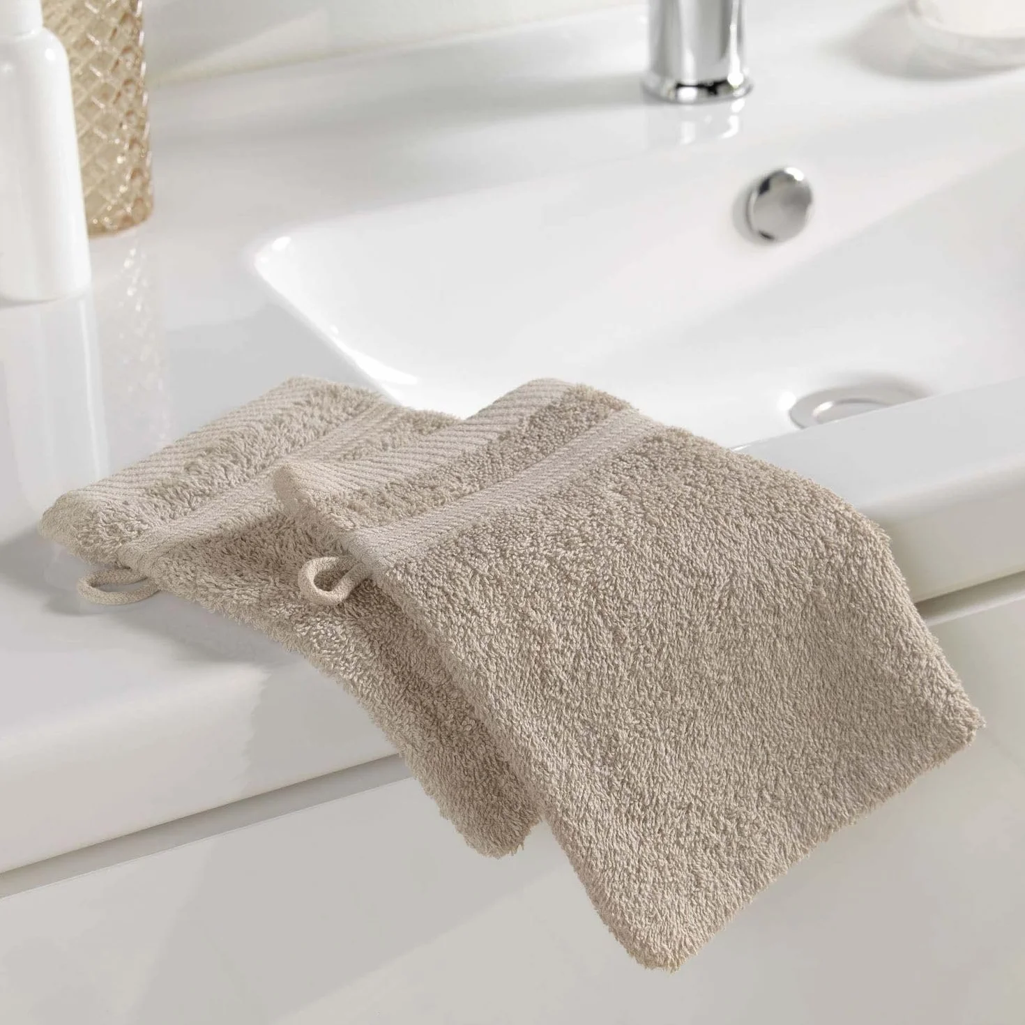 Gants de Toilette 100% Coton 15 x 21 cm Tendresse Taupe