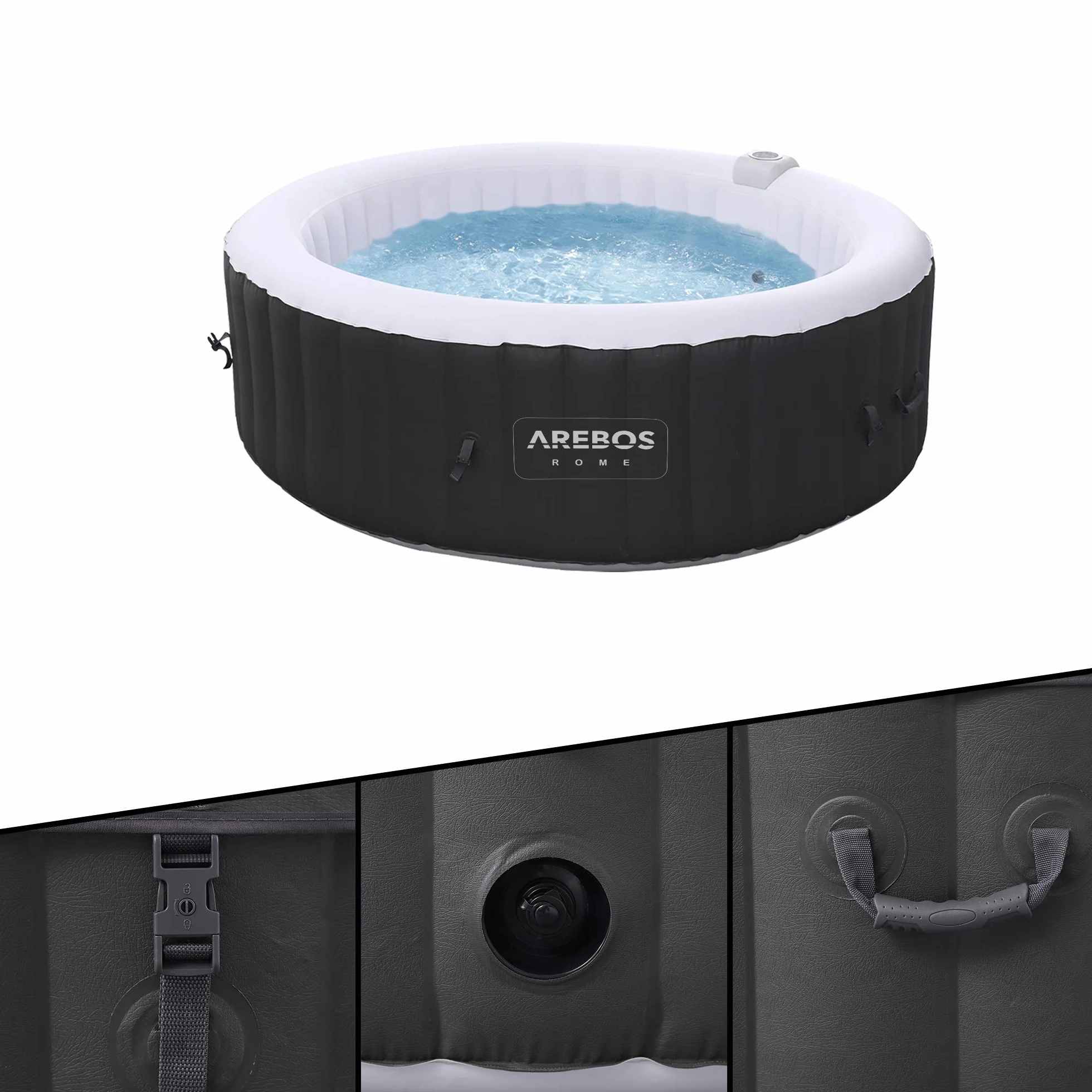 Arebos Spa Gonflable 6 Personnes ⌀ 208 cm Rond 130 Jets Massage 1000 litres Chauffage