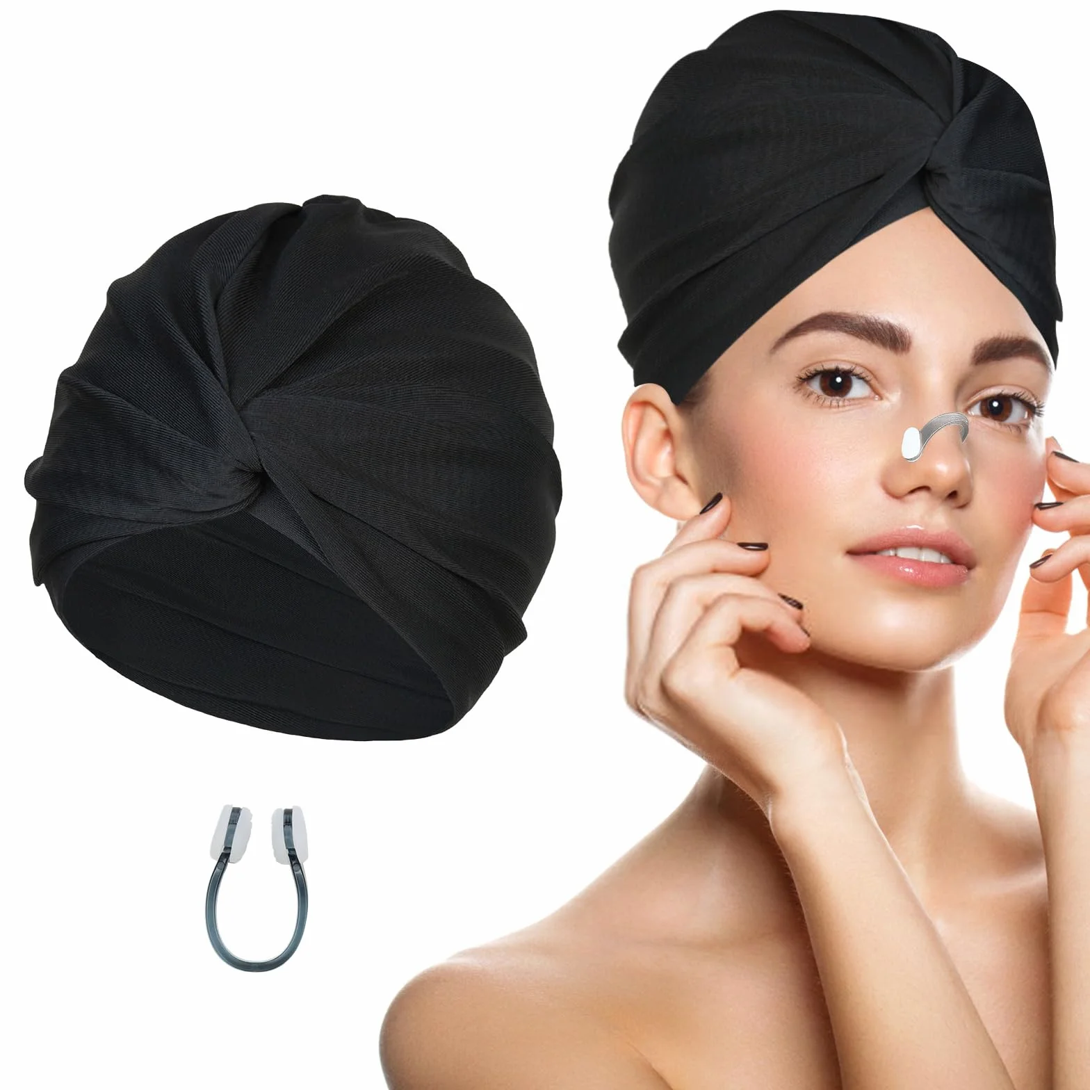 Bonnet de Bain Piscine Femme Tissu Extensible Cheveux Long Adulte
