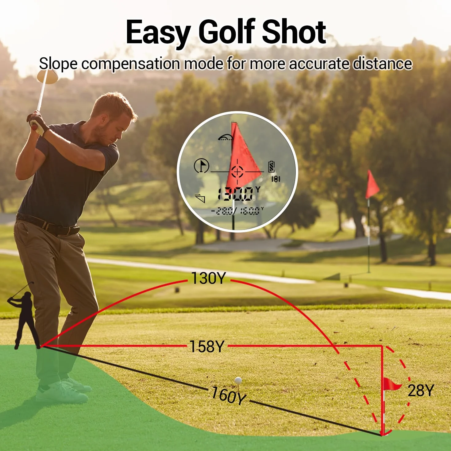 Bauihr Télémètre Golf 656Yards Laser avec Slope Compensation 6X Grossissement Vibration de Verrouillage Rechargeable USB