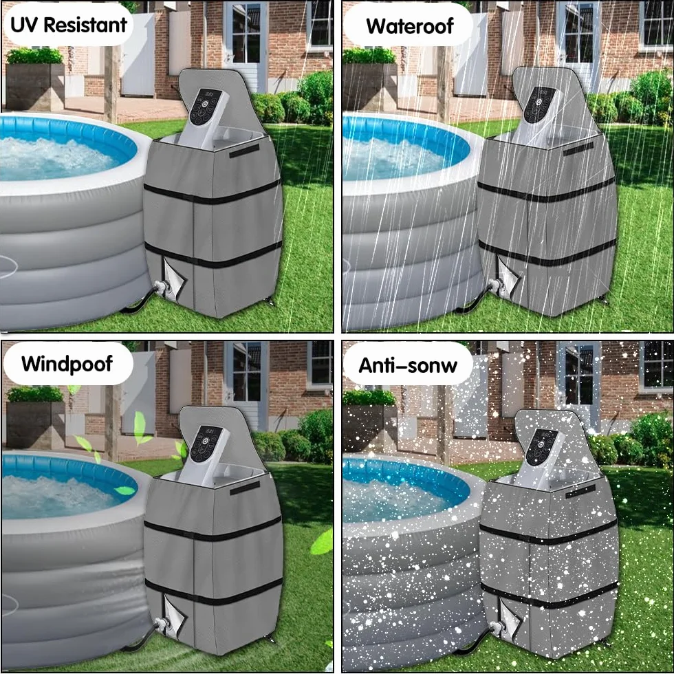 Couvercle Pompe Chauffage Spa 43x38x54cm Housse Ajustable Pliable Tissu Oxford 420D Extérieure Gris