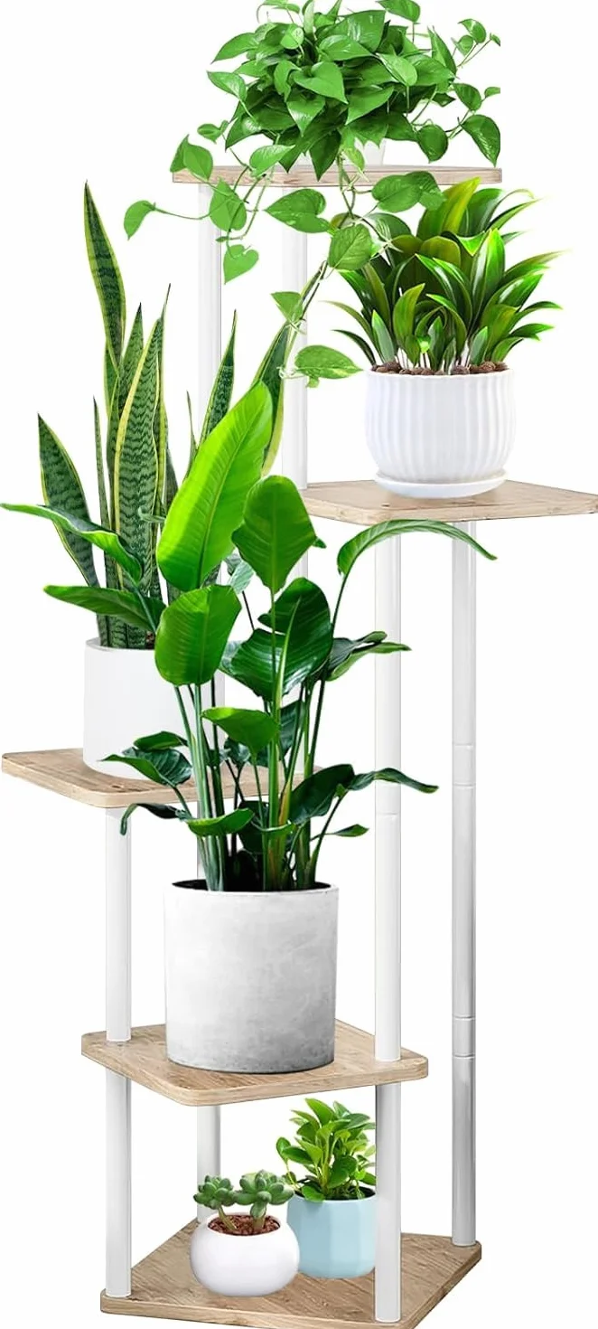 Étagère pour Plantes D'intérieur 106CM Haut Support en Bois pour Salon Terrasse Balcon Jardin (Blanc)