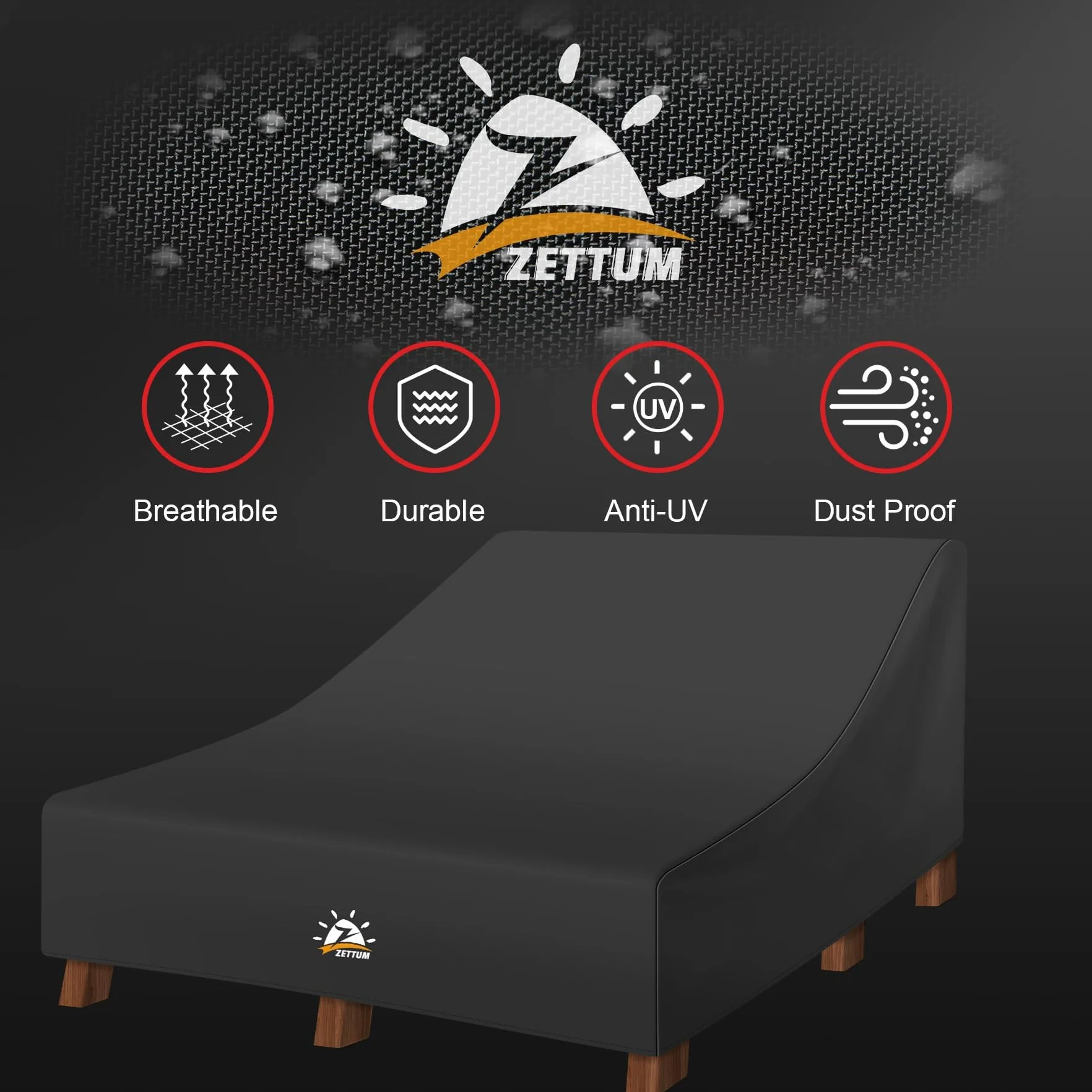 Zettum Housse Double Chaise Longue 600D Oxford PU Imperméable Ultra Résistante Lit Jardin 213 × 140 × 81 cm