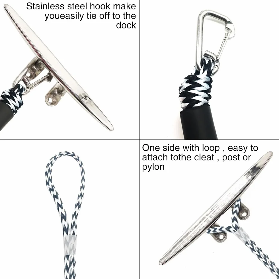 Corde d'amarrage, Accessoires Bateau Dock, Double Corde de Dock Tressée, Corde de Dock avec Crochet Corde d'amarrage pour Bateaux, Kayak, Jet Ski, Ponton, Canoë (Blanc)
