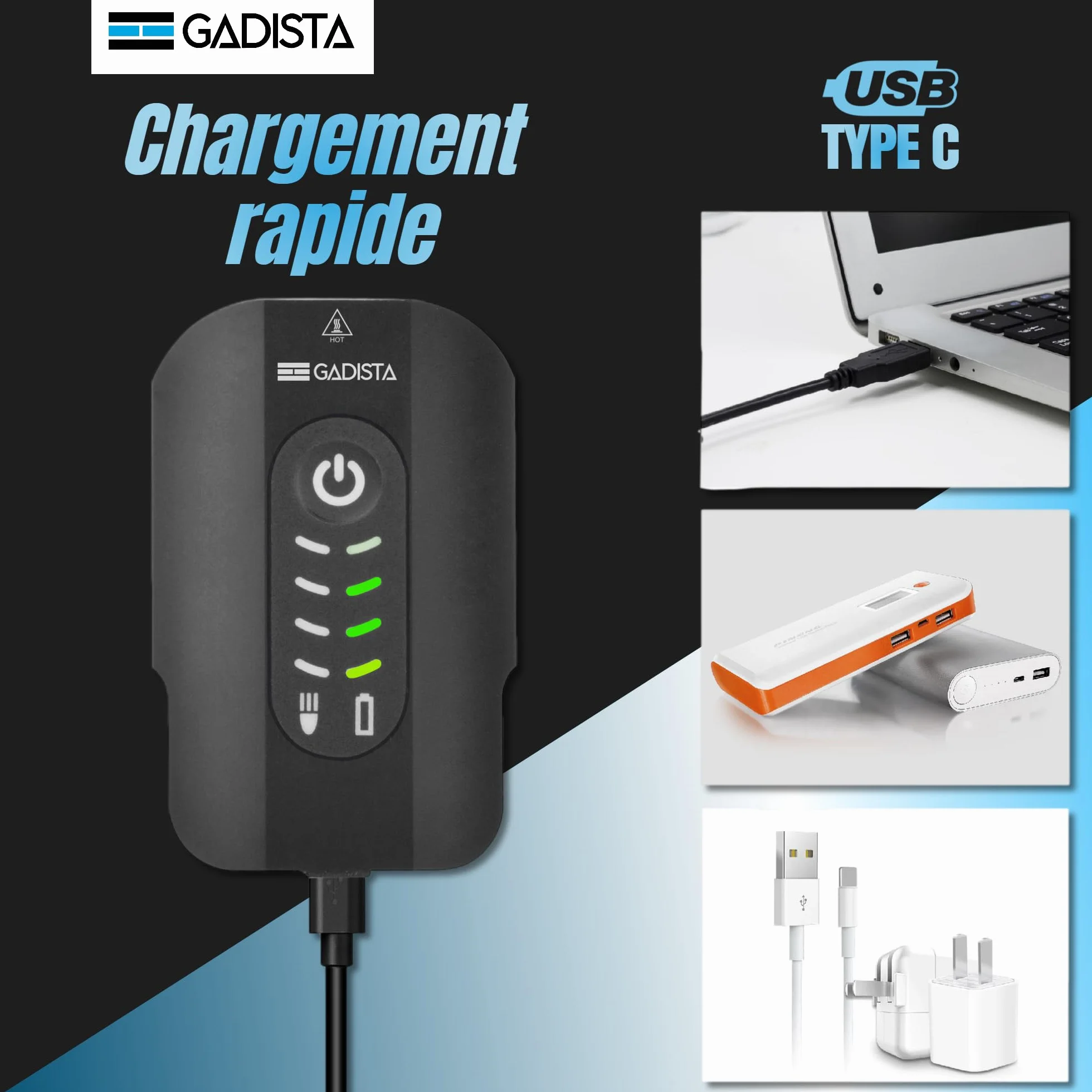 GADISTA France, Set Lumiere Velo Avant et Arriere en Aluminium avec Affichage du Niveau de Batterie d'excellente Fabrication. eclairage Velo puissantes Rechargeable USB, Lampe Velo, Clignotant vélo