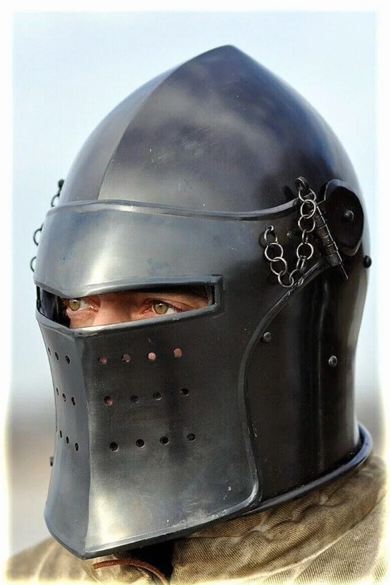 Casque de barbute médiéval noir Visored Templier pour LARP chevaliers guerriers