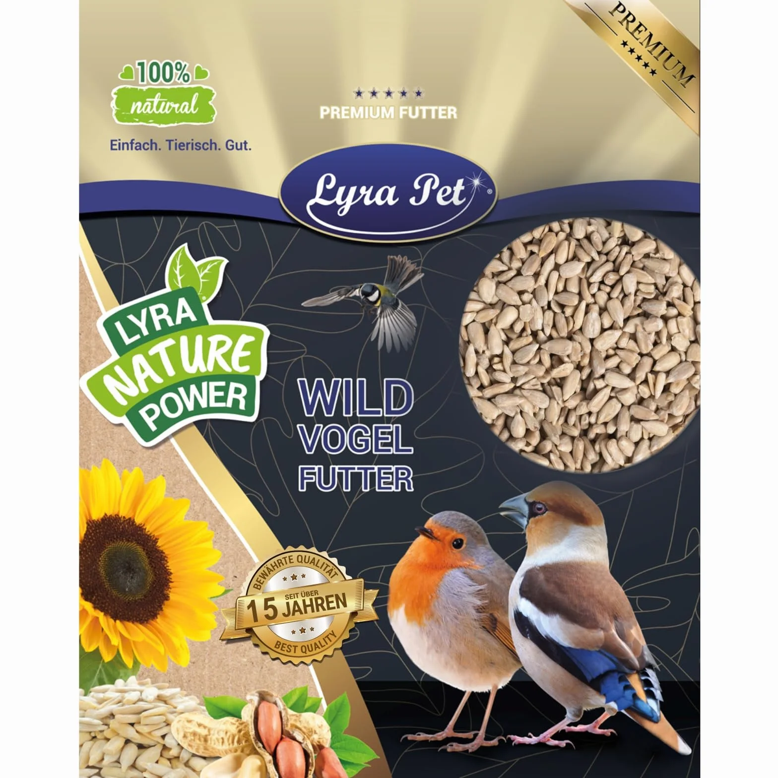 Lyra Pet® Graines de Tournesol Décortiquées 25 kg Nourriture pour Oiseaux Sauvages