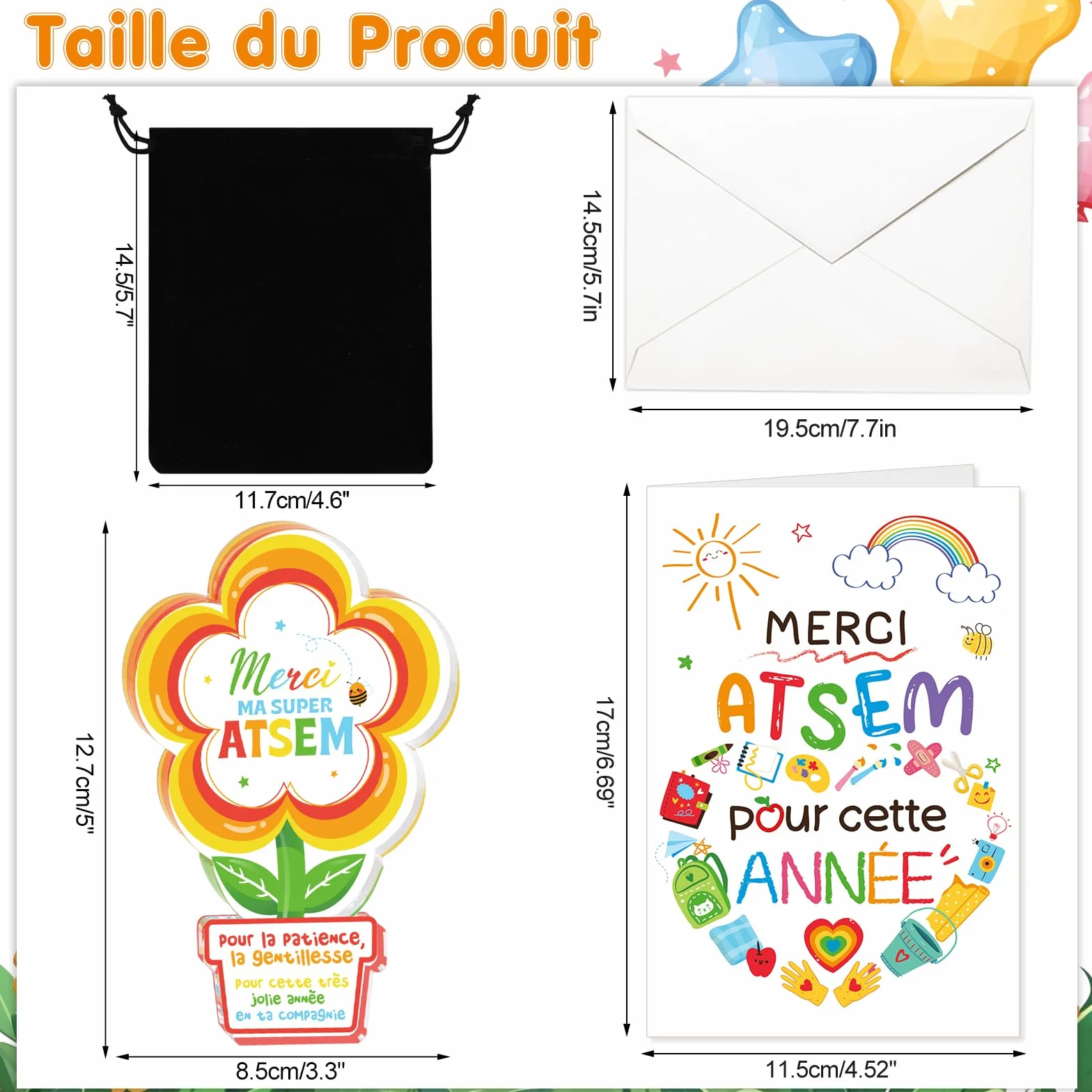 Plaque Acrylique Cadeau Atsem Maternelle Fin d'Année Merci Décoration Fleur