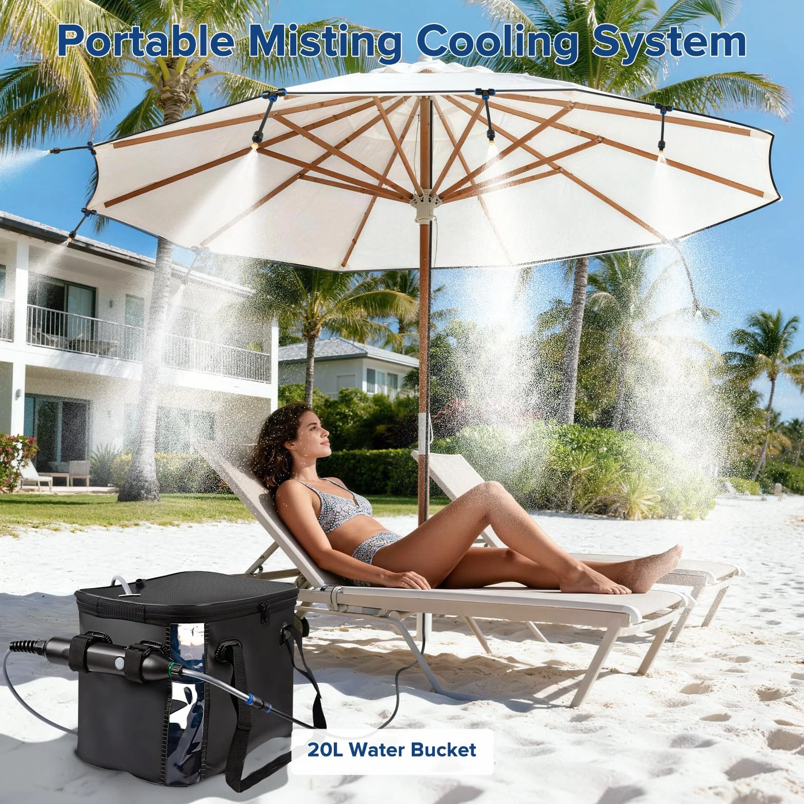 Brumisateur portable 7,9 m terrasse extérieure – Système brumisation avec pompe 4500 mAh, seau 20 L, 8 buses