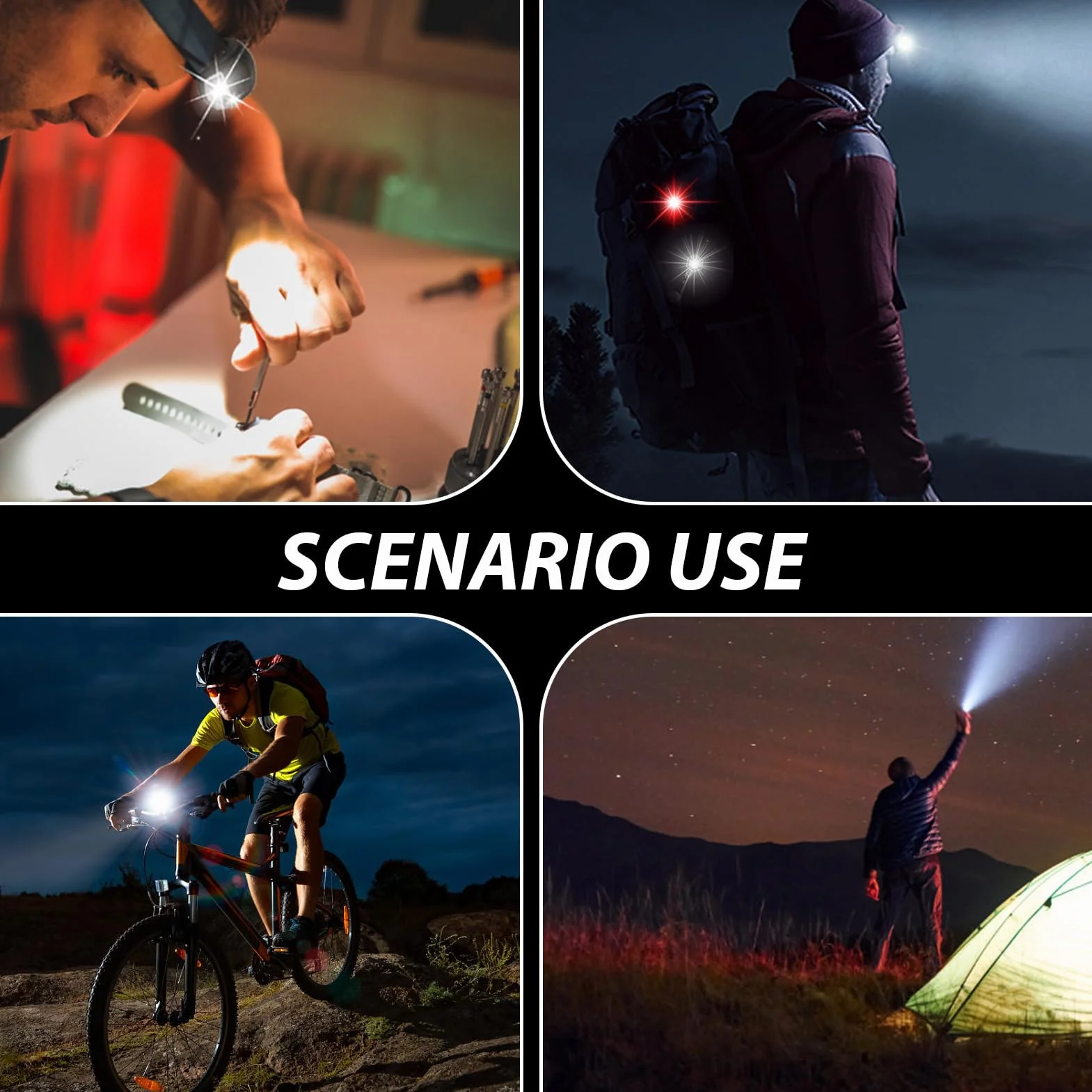 6 Lumières Vélo LED + 5 Piles CR2032 – Feux Avant & Arrière Étanches en Silicone – 3 Modes – Éclairage Vélo Rouge/Blanc pour Cyclisme de Nuit, Jogging, Sécurité Extérieure (A)